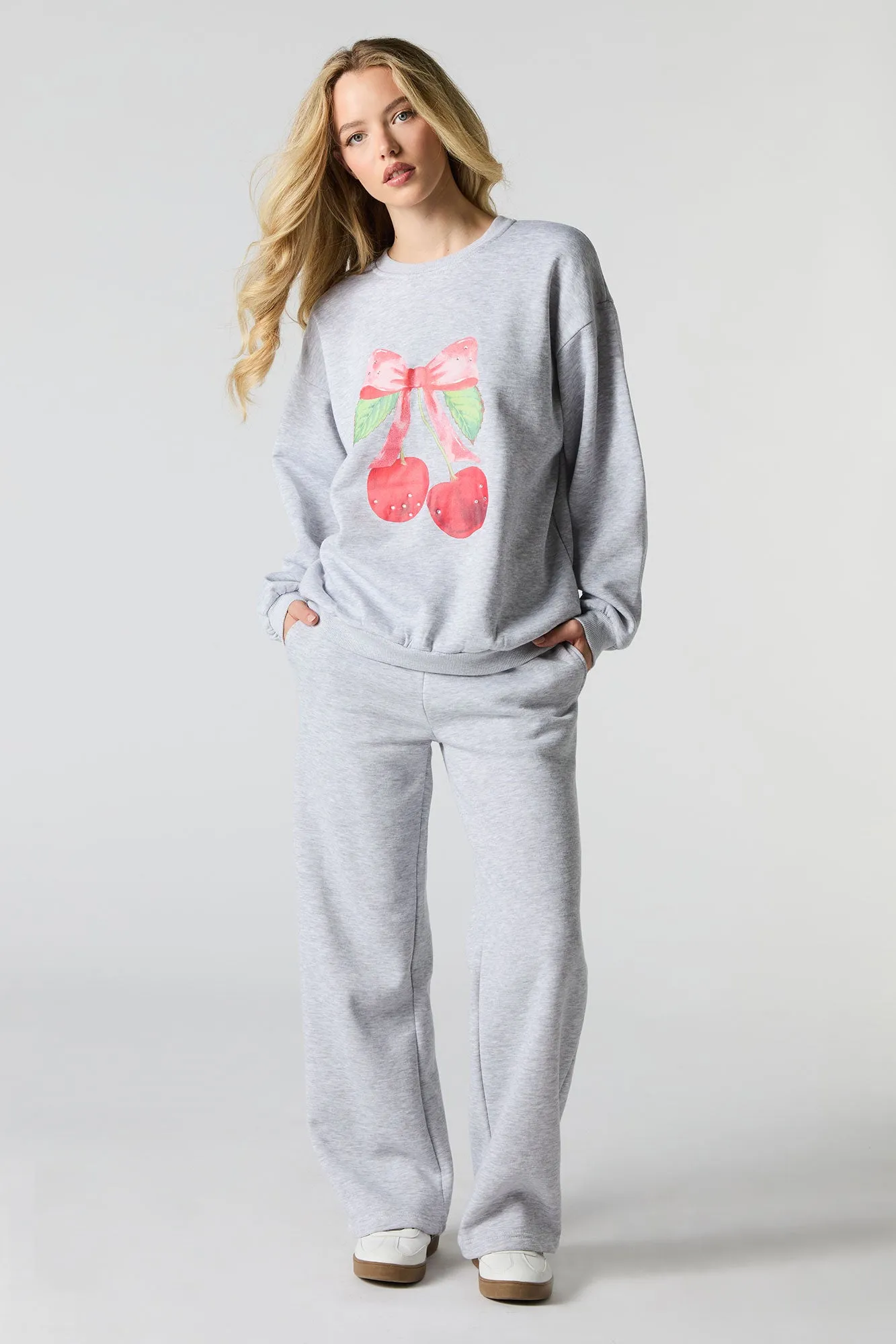 Oversized Cutesy Graphic Rhinestone Fleece Sweatshirt sold by Charlotte Russe product image thumbnail 3