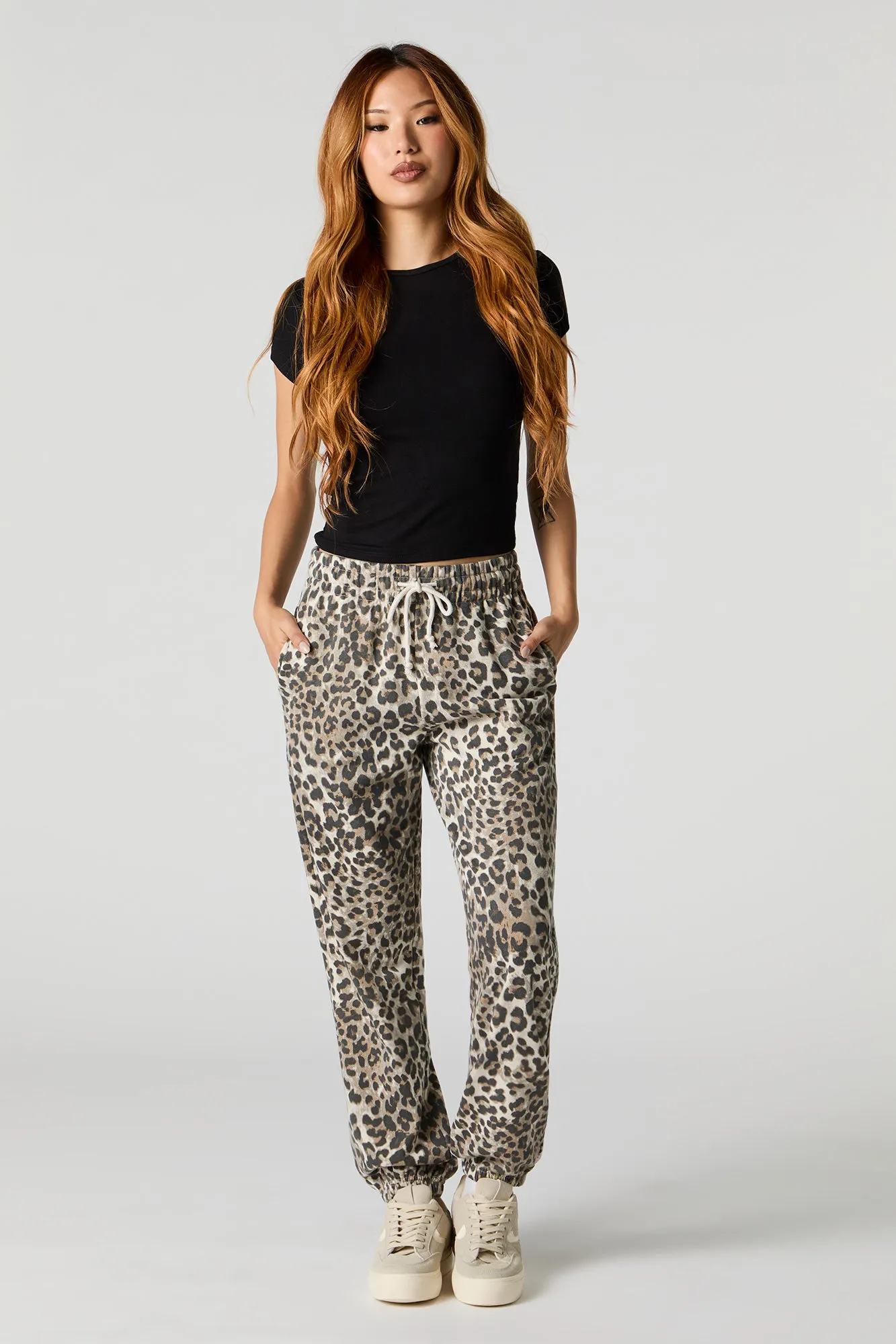 Cheetah Print High Rise Fleece Jogger sold by Charlotte Russe