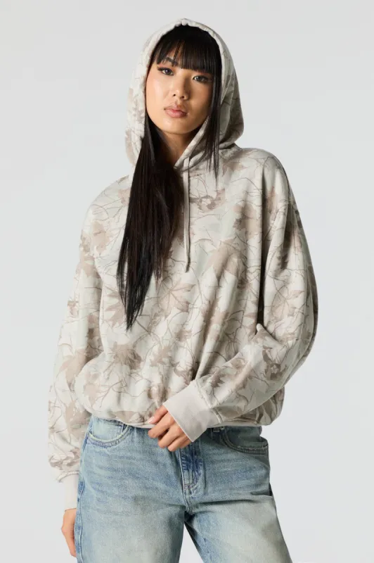 Camo Leaf Print Fleece Hoodie sold by Charlotte Russe