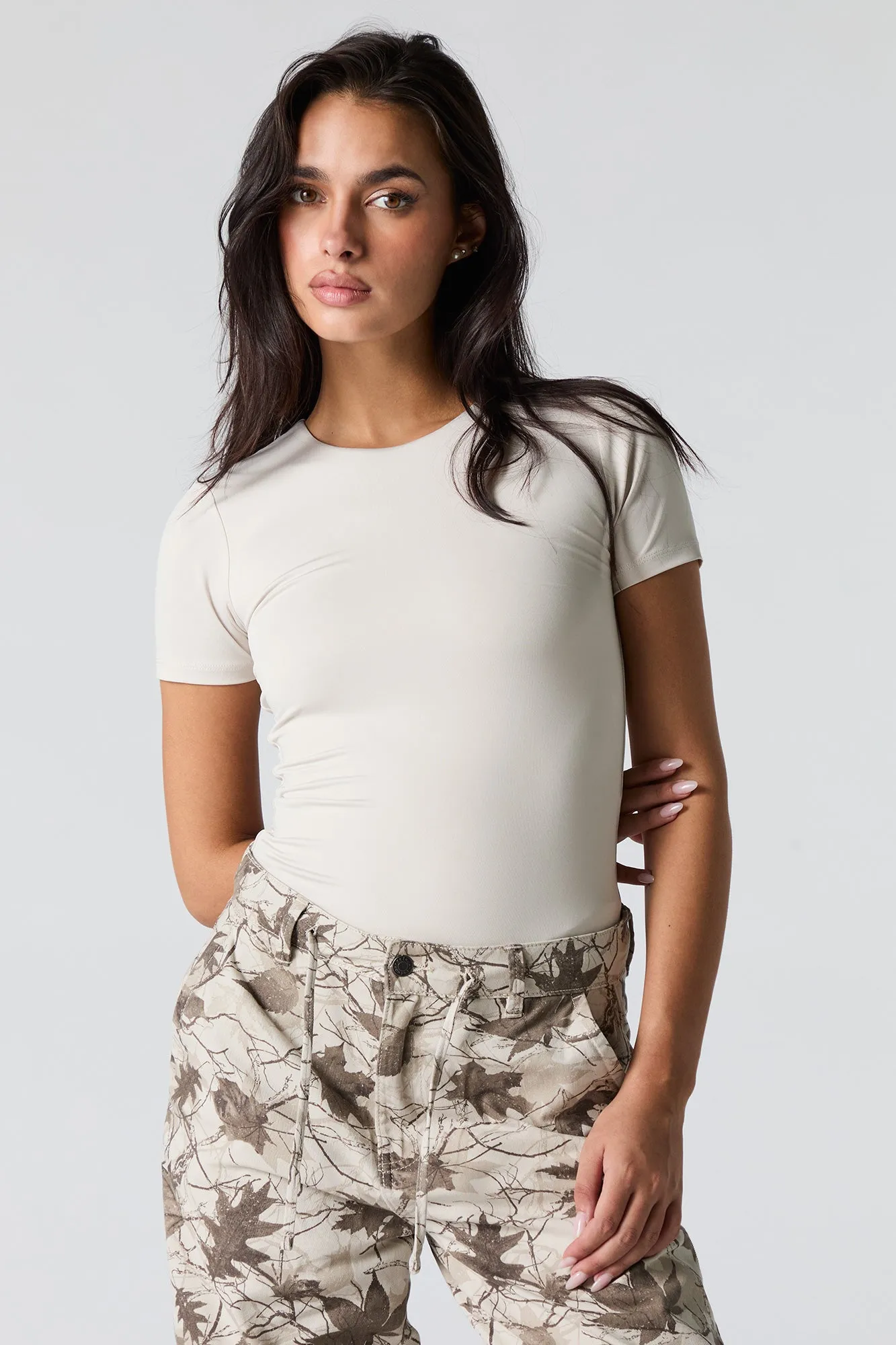 Contour Round Neck Short Sleeve Bodysuit sold by Charlotte Russe