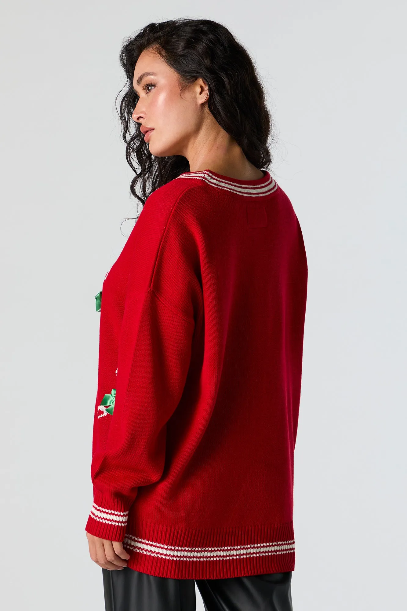 Candy Cane Jacquard Knit Christmas Cardigan sold by Charlotte Russe product image thumbnail 2