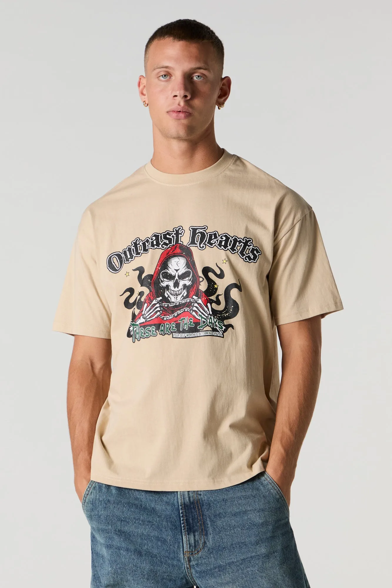 Outcast Hearts Graphic T-Shirt sold by Charlotte Russe