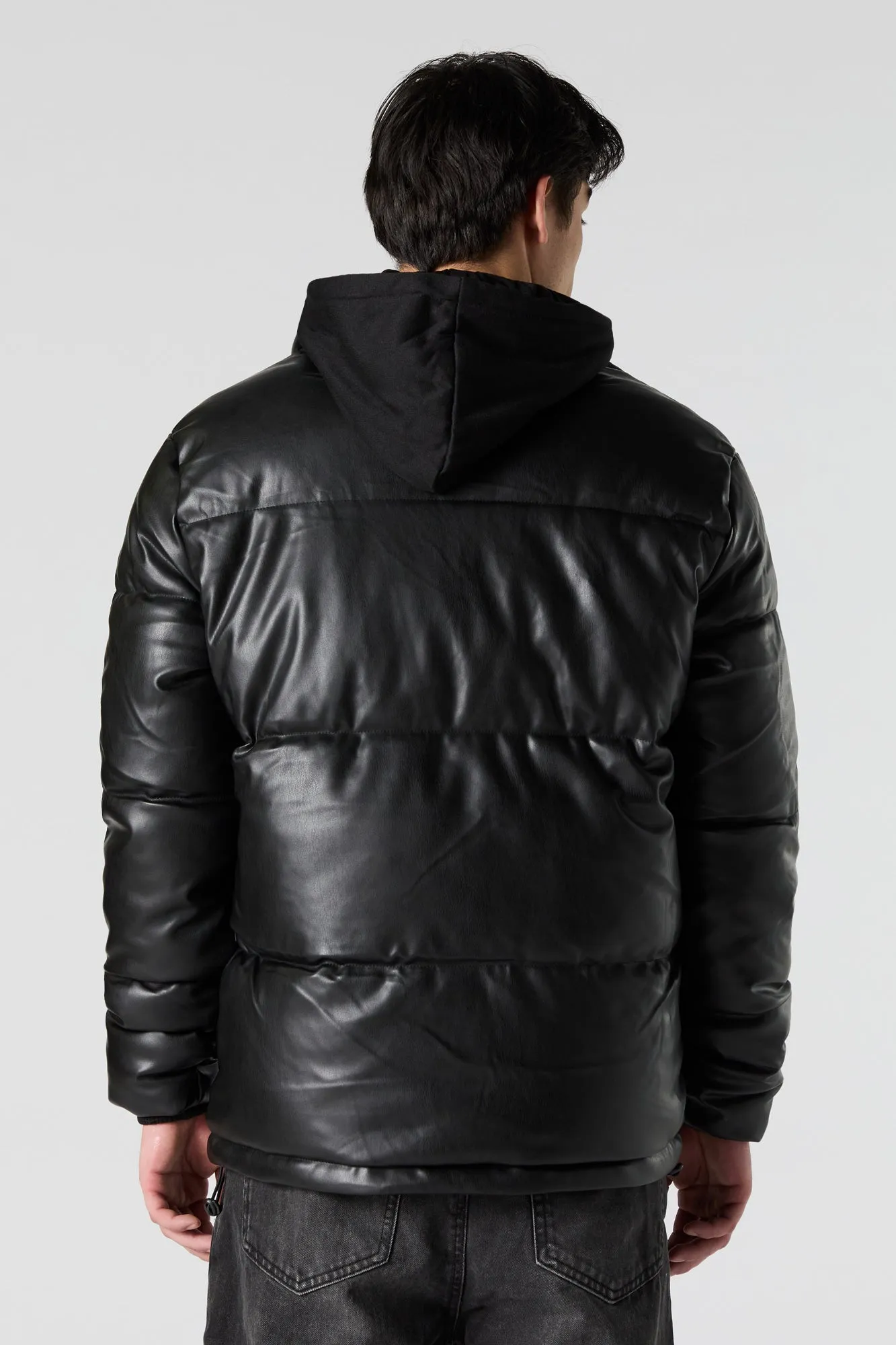 Faux Leather Hooded Puffer Jacket sold by Charlotte Russe product image thumbnail 2