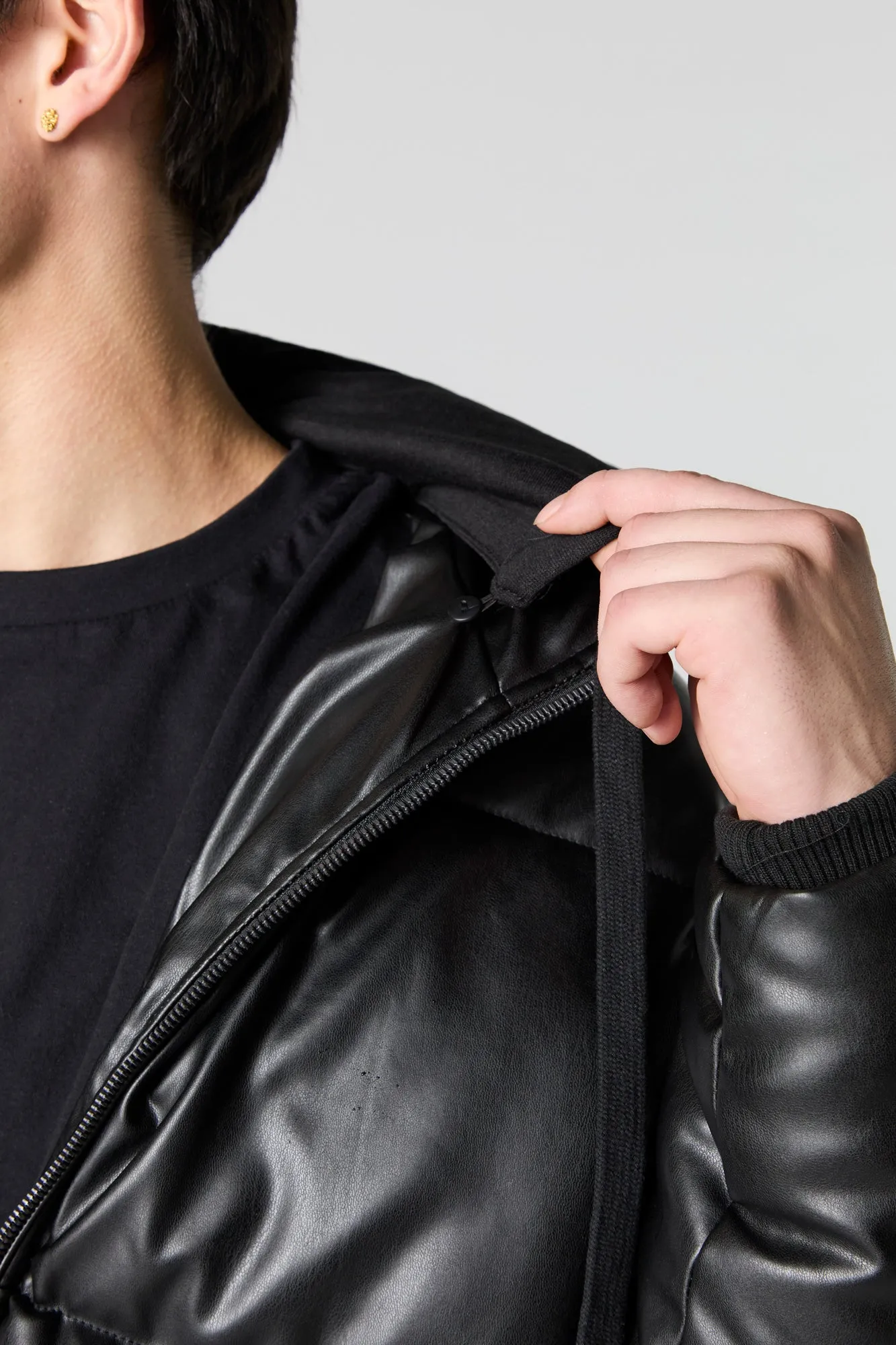 Faux Leather Hooded Puffer Jacket sold by Charlotte Russe product image thumbnail 4