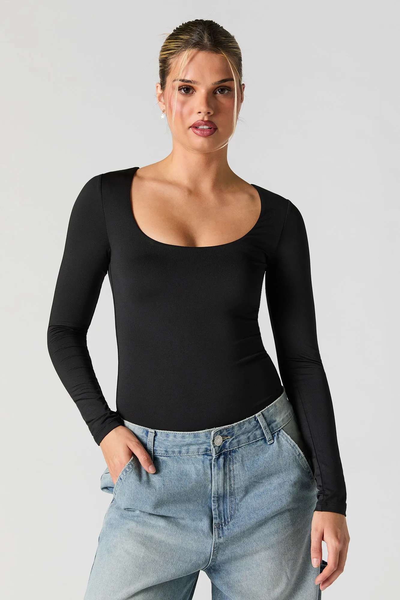 Scoop Neck Long Sleeve Bodysuit sold by Charlotte Russe product image thumbnail 5
