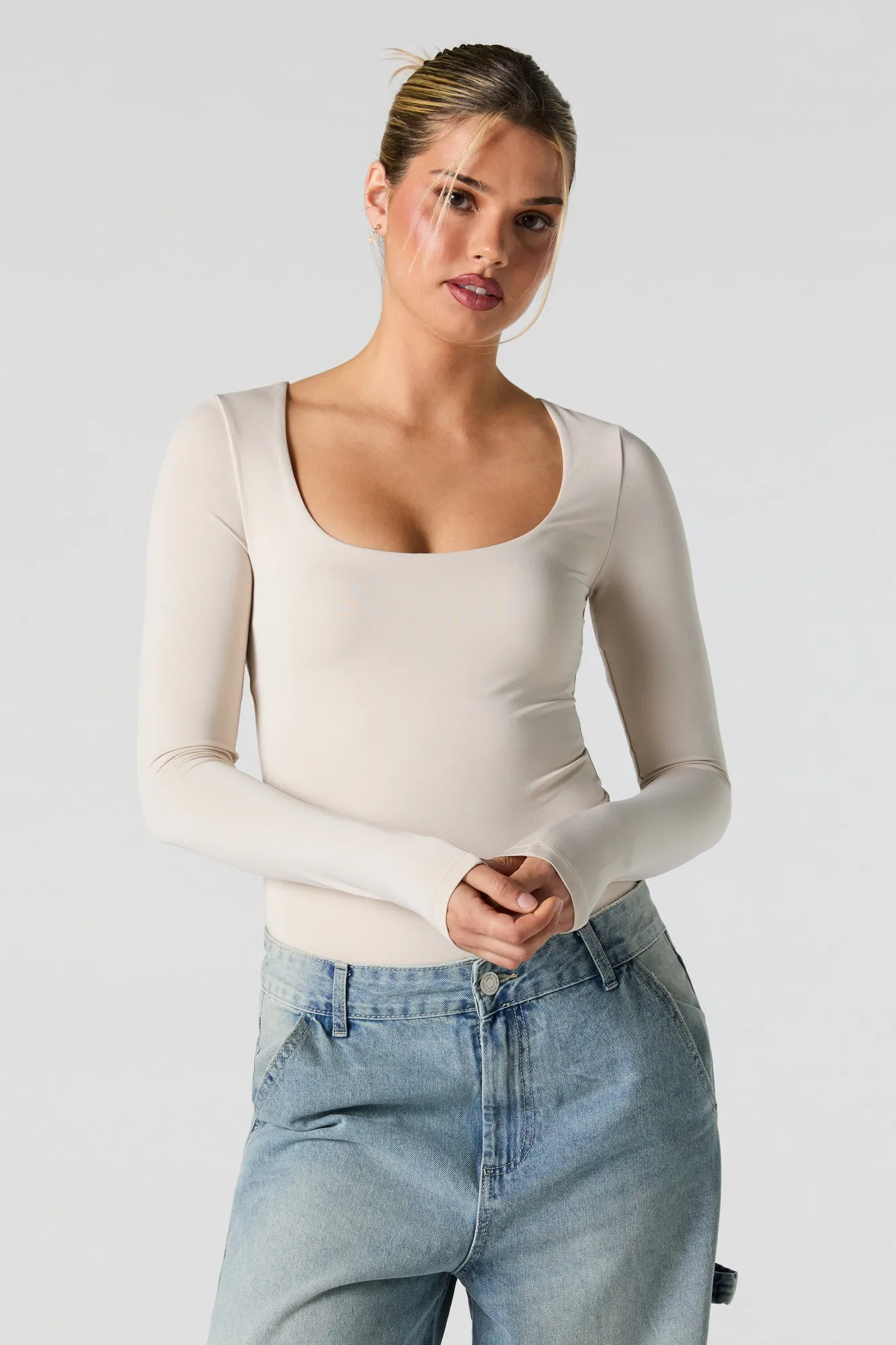 Scoop Neck Long Sleeve Bodysuit sold by Charlotte Russe