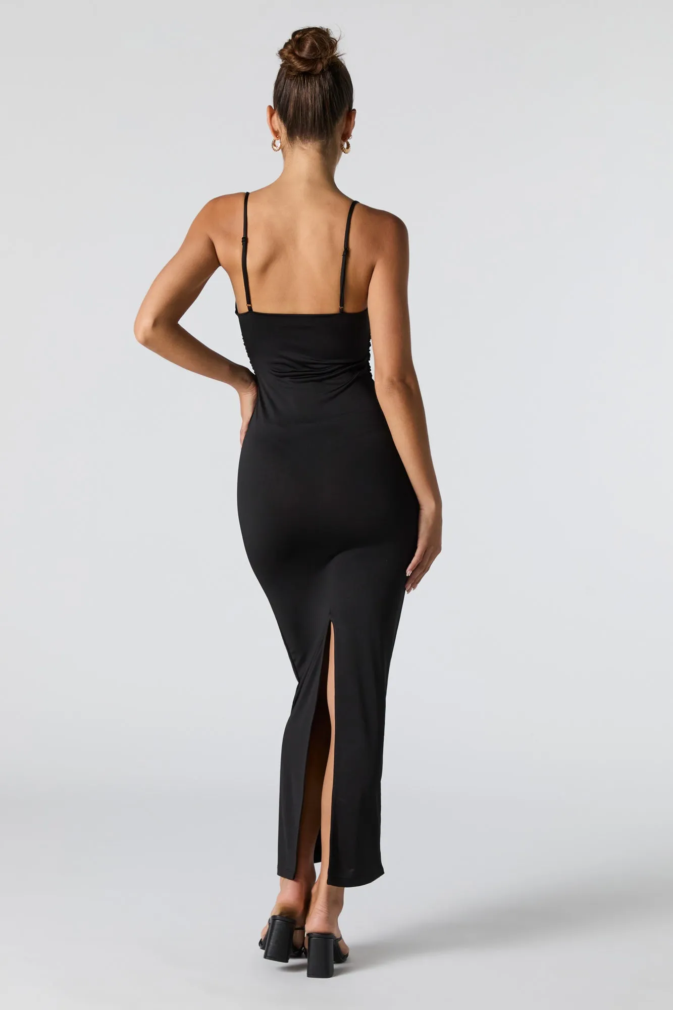 Ruched Cowl Neck Slit Back Maxi Dress sold by Charlotte Russe product image thumbnail 3