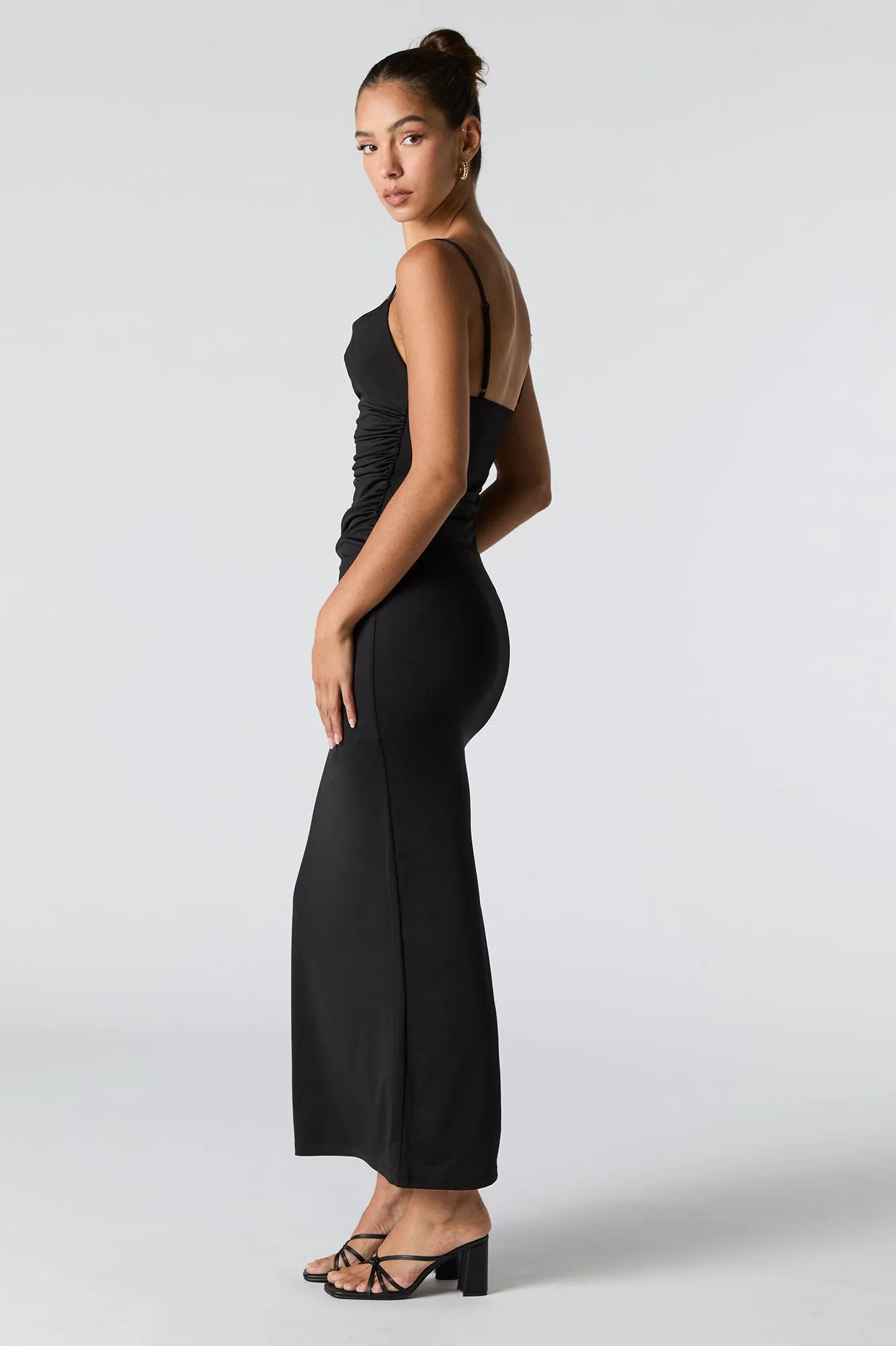 Ruched Cowl Neck Slit Back Maxi Dress sold by Charlotte Russe product image thumbnail 2