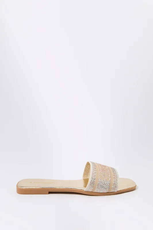 St Tropez Embroidered Rhinestone Slide sold by Charlotte Russe