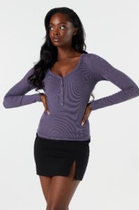 Ribbed Henley Long Sleeve Top sold by Charlotte Russe