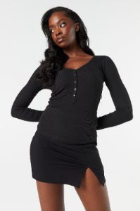Ribbed Henley Long Sleeve Top sold by Charlotte Russe
