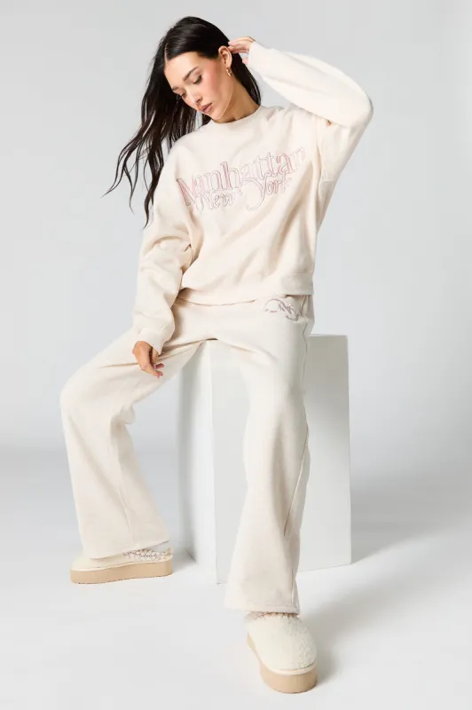 Embroidered Destination Wide Leg Sweatpant sold by Charlotte Russe
