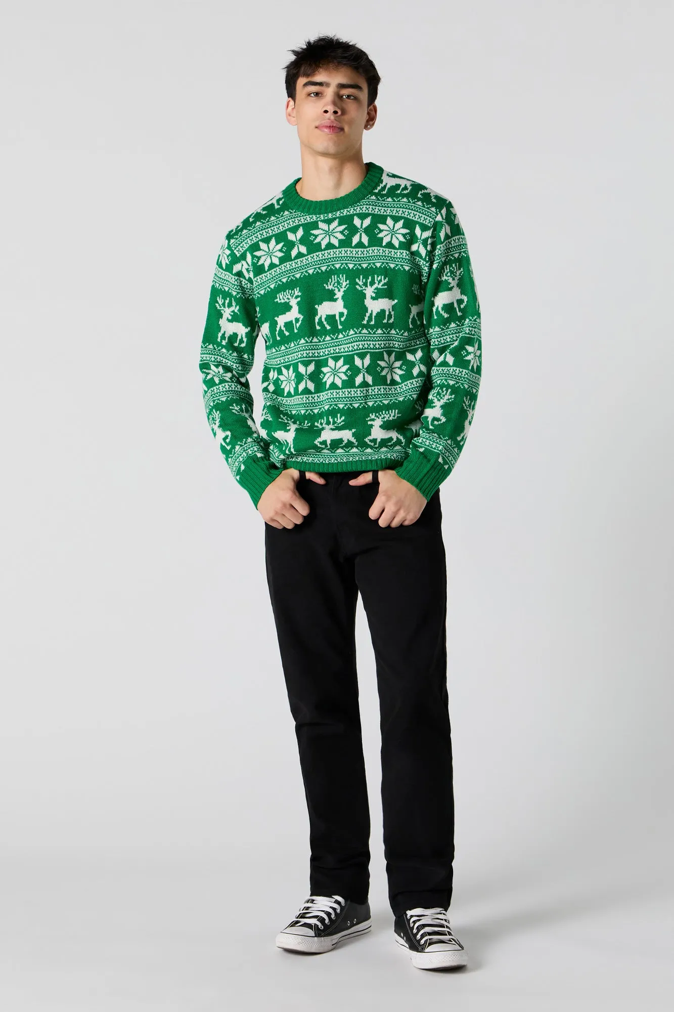 Green Fairisle Jacquard Knit Christmas Sweater sold by Charlotte Russe product image thumbnail 3