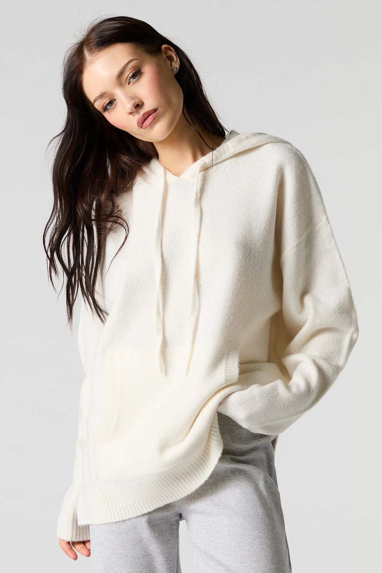 Mossy Knit Hooded Sweater sold by Charlotte Russe