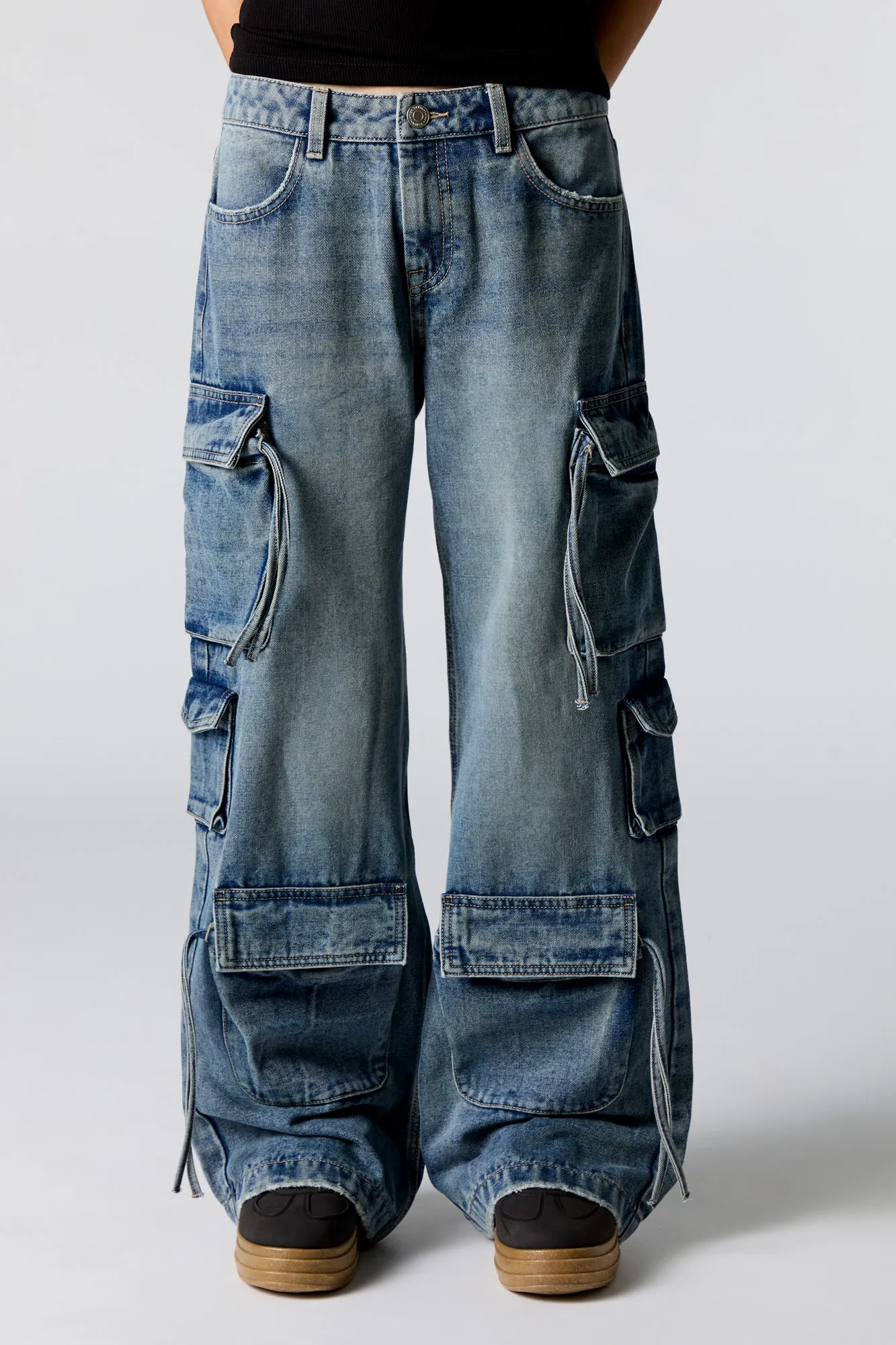 Multi Drawstring Wide Leg Cargo Jean sold by Charlotte Russe product image thumbnail 2