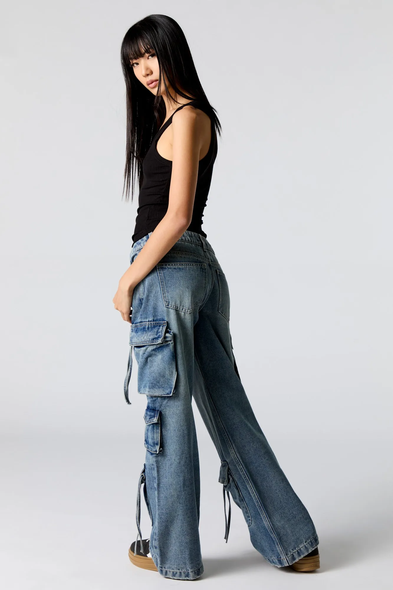 Multi Drawstring Wide Leg Cargo Jean sold by Charlotte Russe product image thumbnail 3