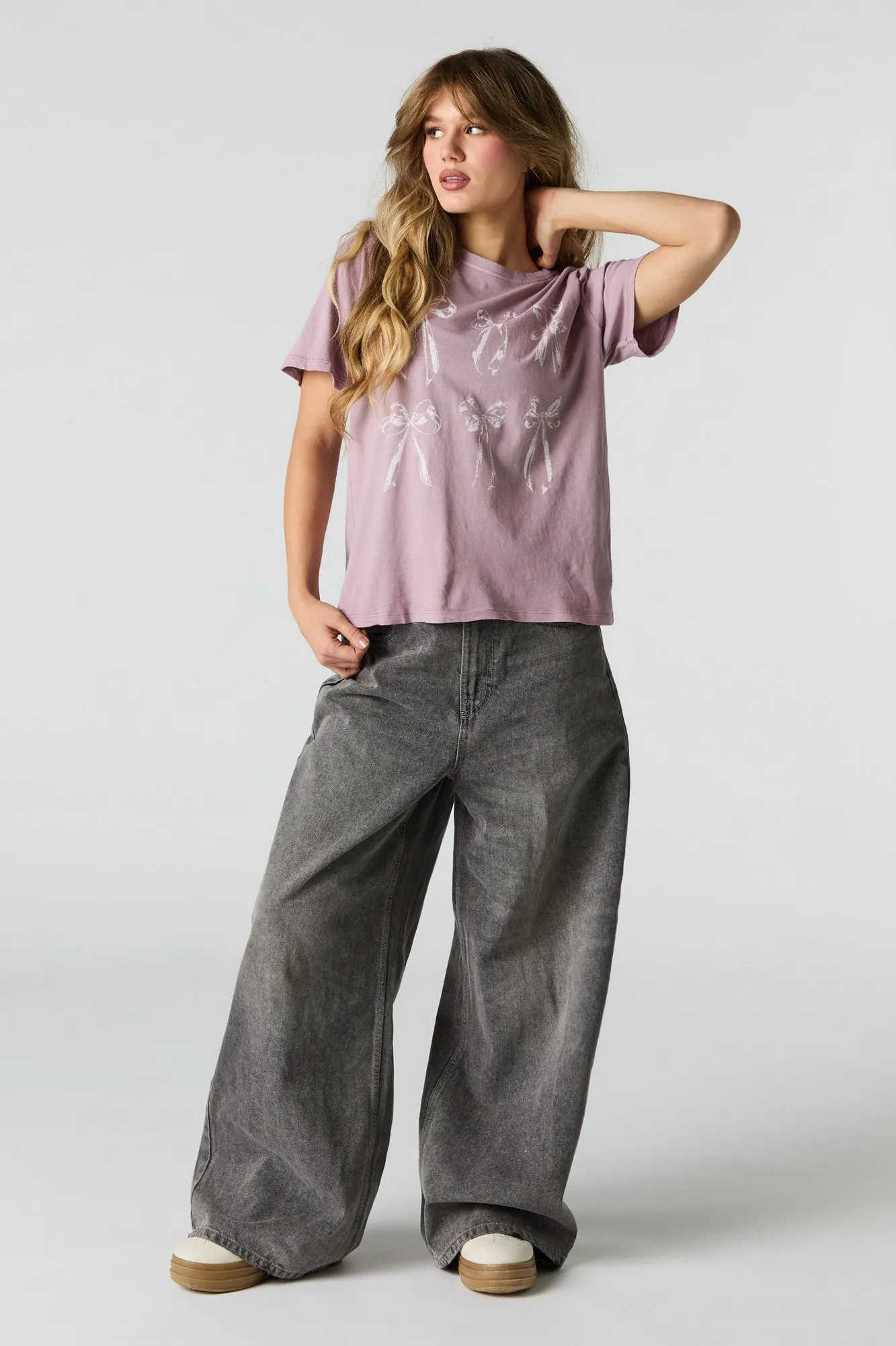 Bow Graphic Washed Boyfriend T-Shirt sold by Charlotte Russe product image thumbnail 3