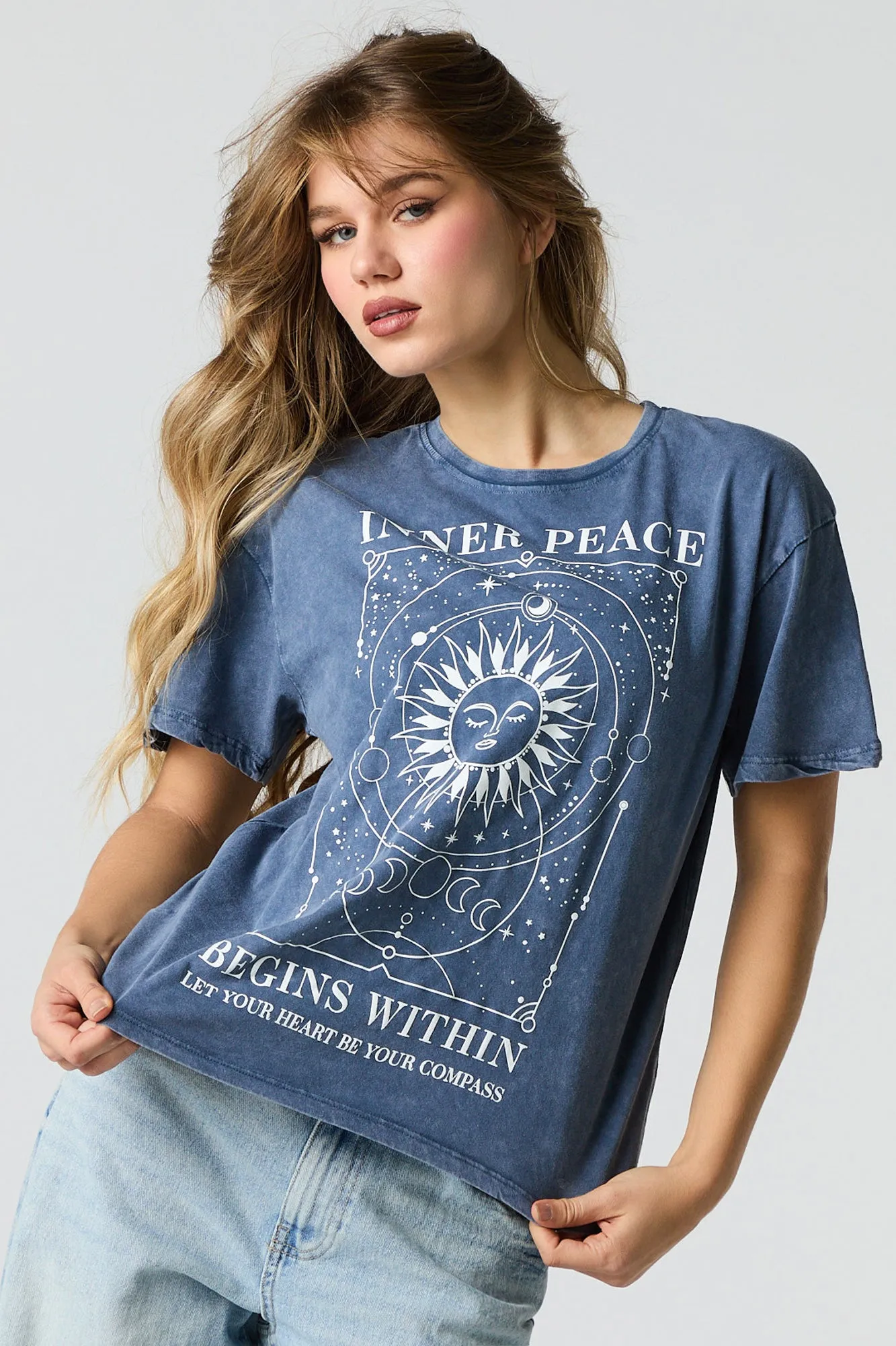 Inner Peace Graphic Washed Boyfriend T-Shirt sold by Charlotte Russe