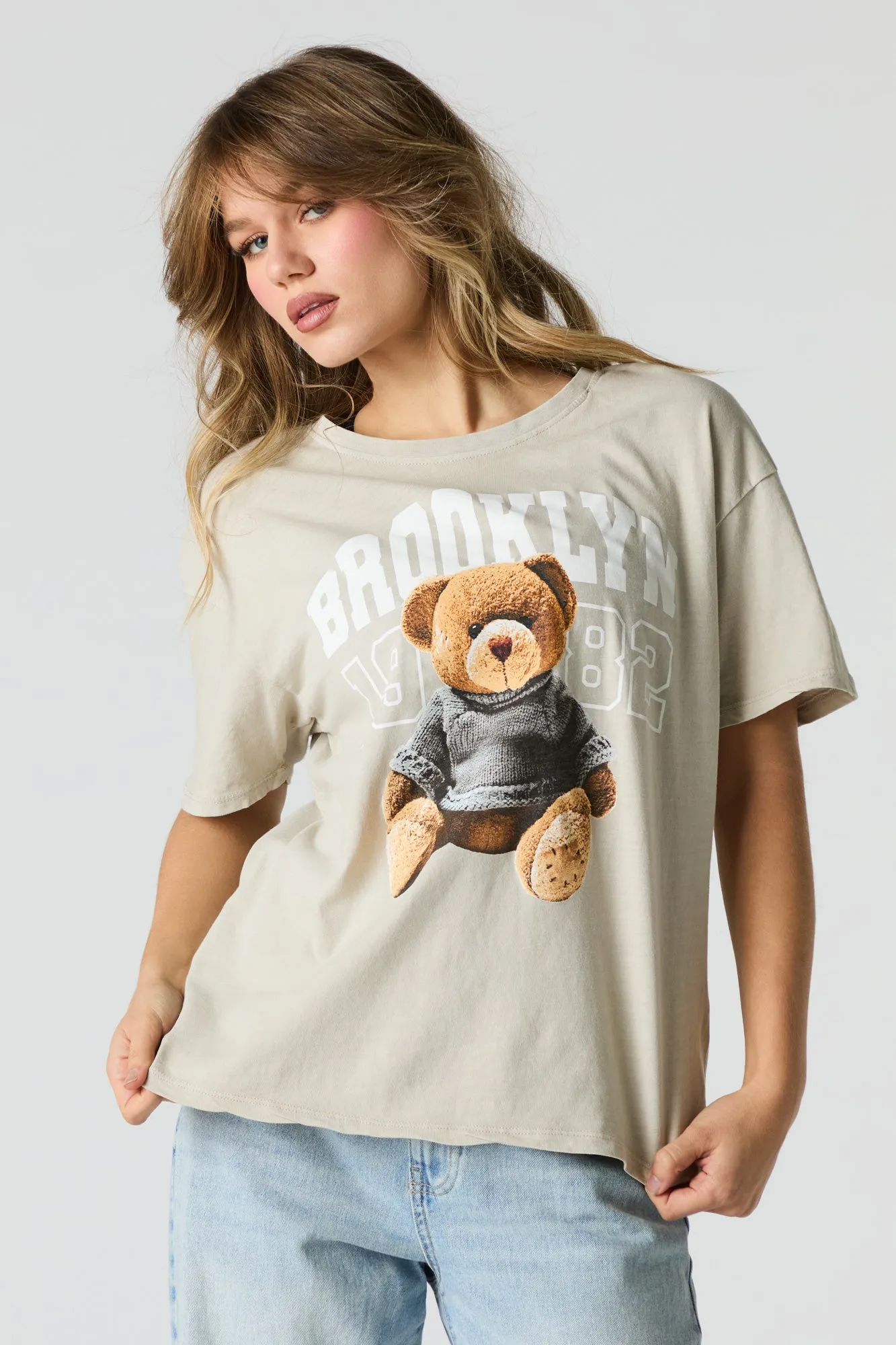 Brooklyn Teddy Graphic Boyfriend T-Shirt sold by Charlotte Russe