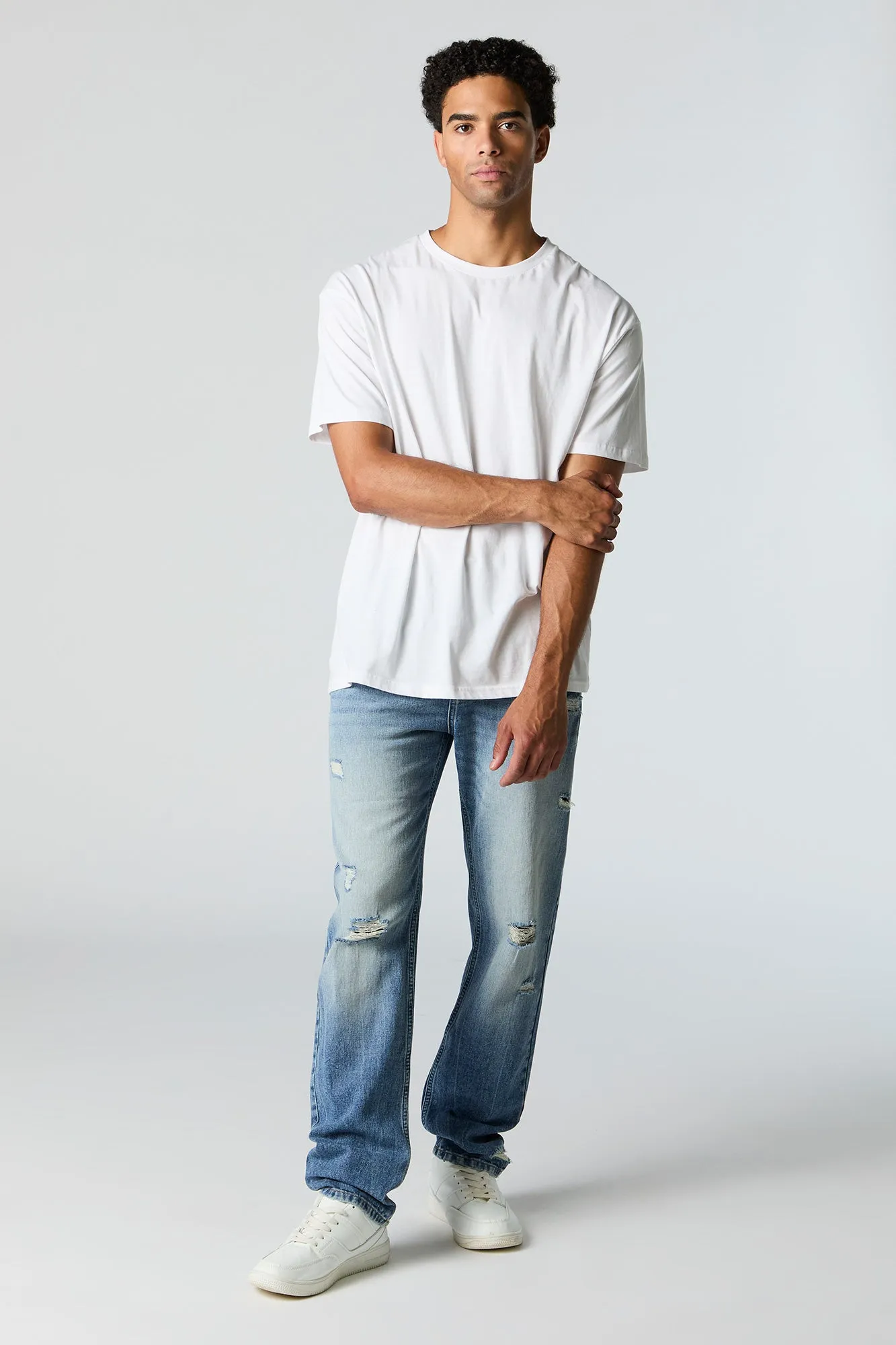 Medium Wash Distressed Straight Leg Jean sold by Charlotte Russe product image thumbnail 2