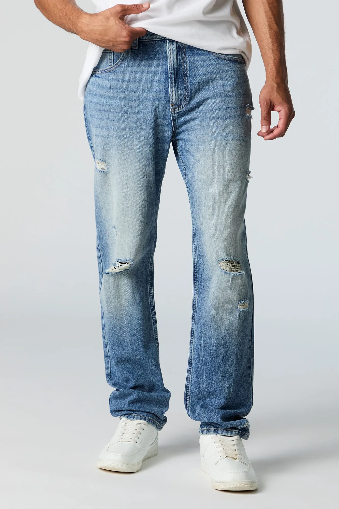 Medium Wash Distressed Straight Leg Jean sold by Charlotte Russe