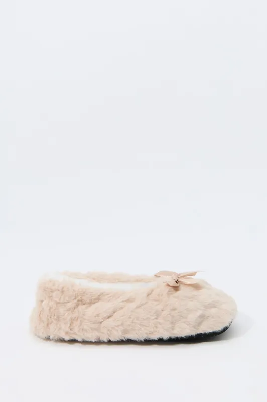 Faux-Fur Ballerina Bow Slipper sold by Charlotte Russe