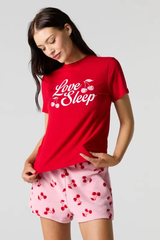 Graphic T-Shirt & Plush Short 2 Piece Pajama Set sold by Charlotte Russe