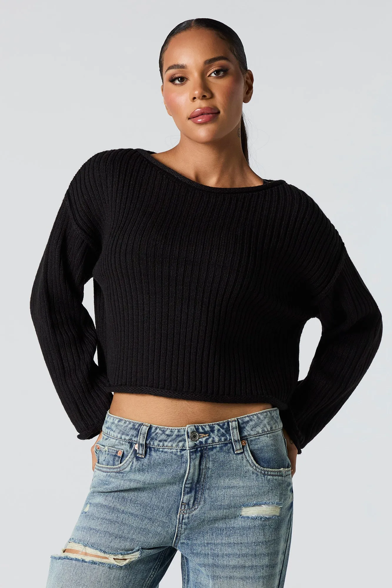 Ribbed Knit Boat Neck Sweater sold by Charlotte Russe product image thumbnail 4