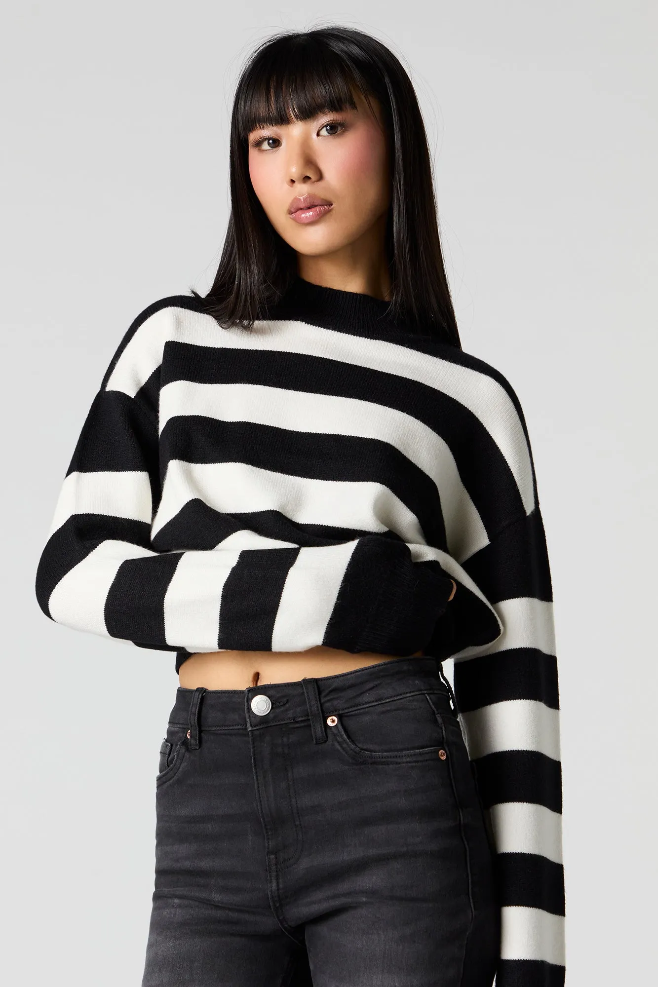 Striped Knit Mock Neck Sweater sold by Charlotte Russe product image thumbnail 4