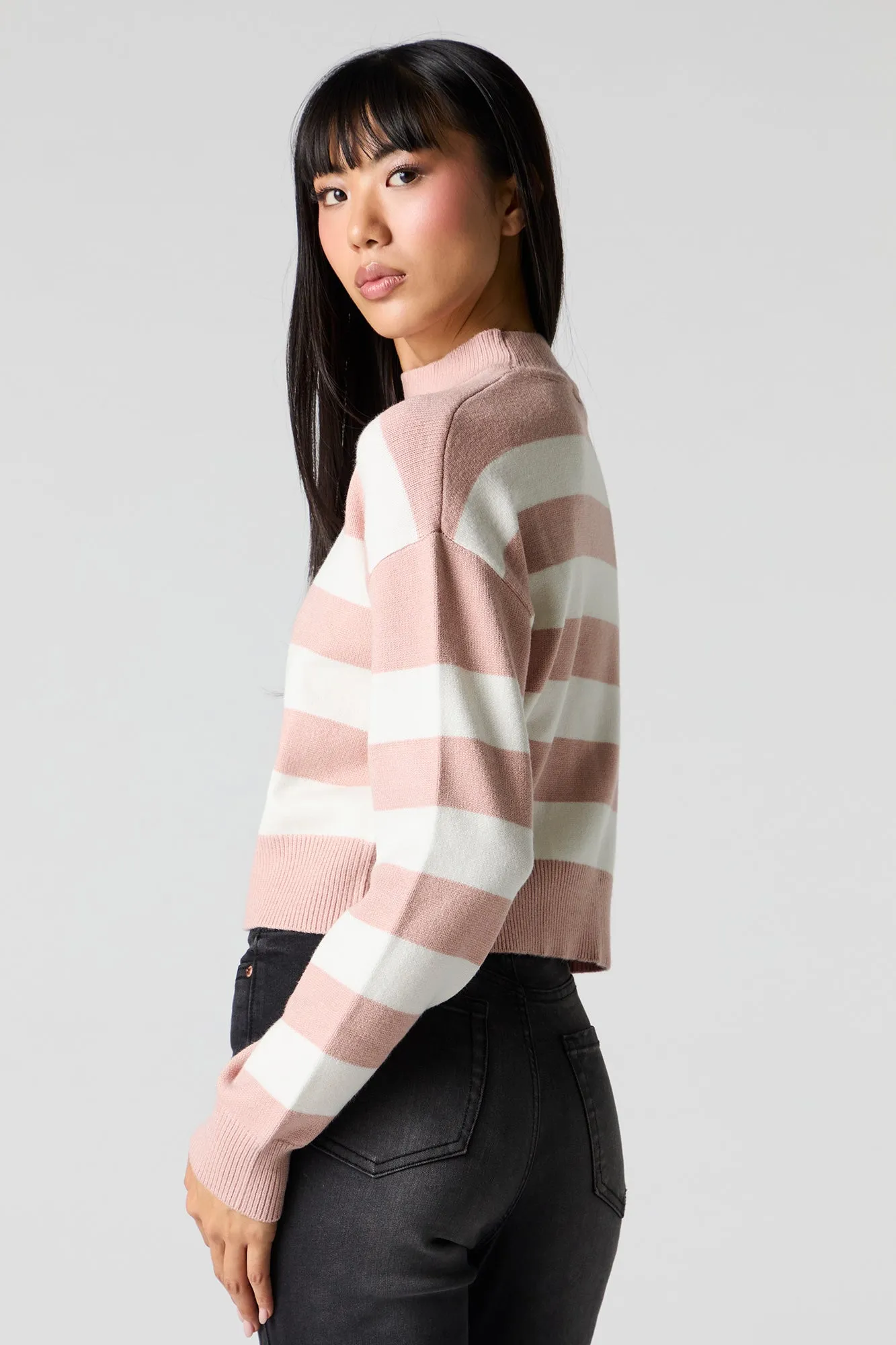 Striped Knit Mock Neck Sweater sold by Charlotte Russe product image thumbnail 2