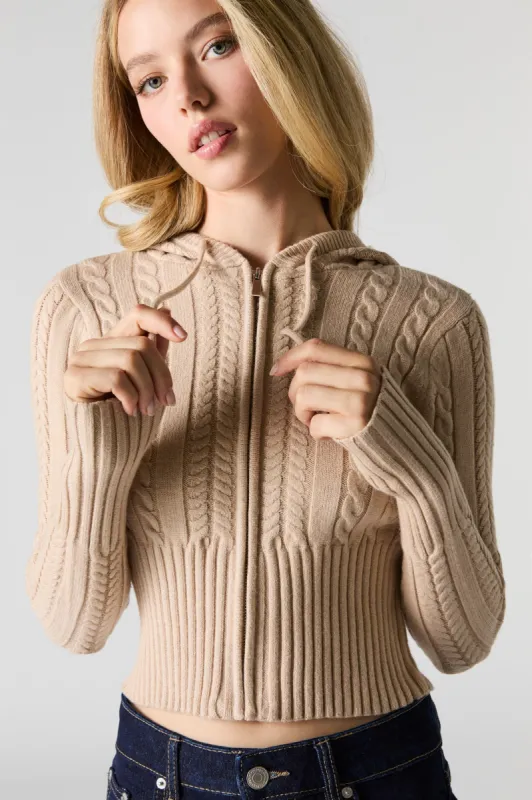 Cable Knit Zip-Up Hooded Sweater sold by Charlotte Russe