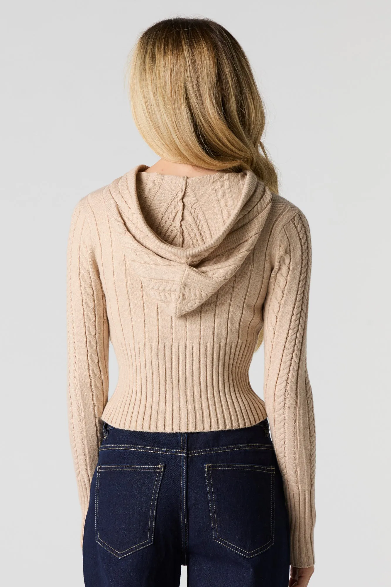 Cable Knit Zip-Up Hooded Sweater sold by Charlotte Russe product image thumbnail 2