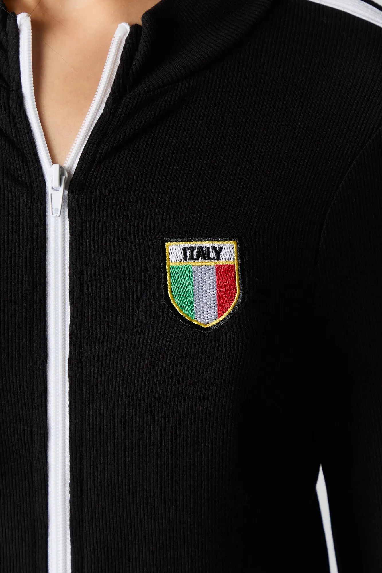 Embroidered Ribbed Zip-Up Sporty Top sold by Charlotte Russe product image thumbnail 5