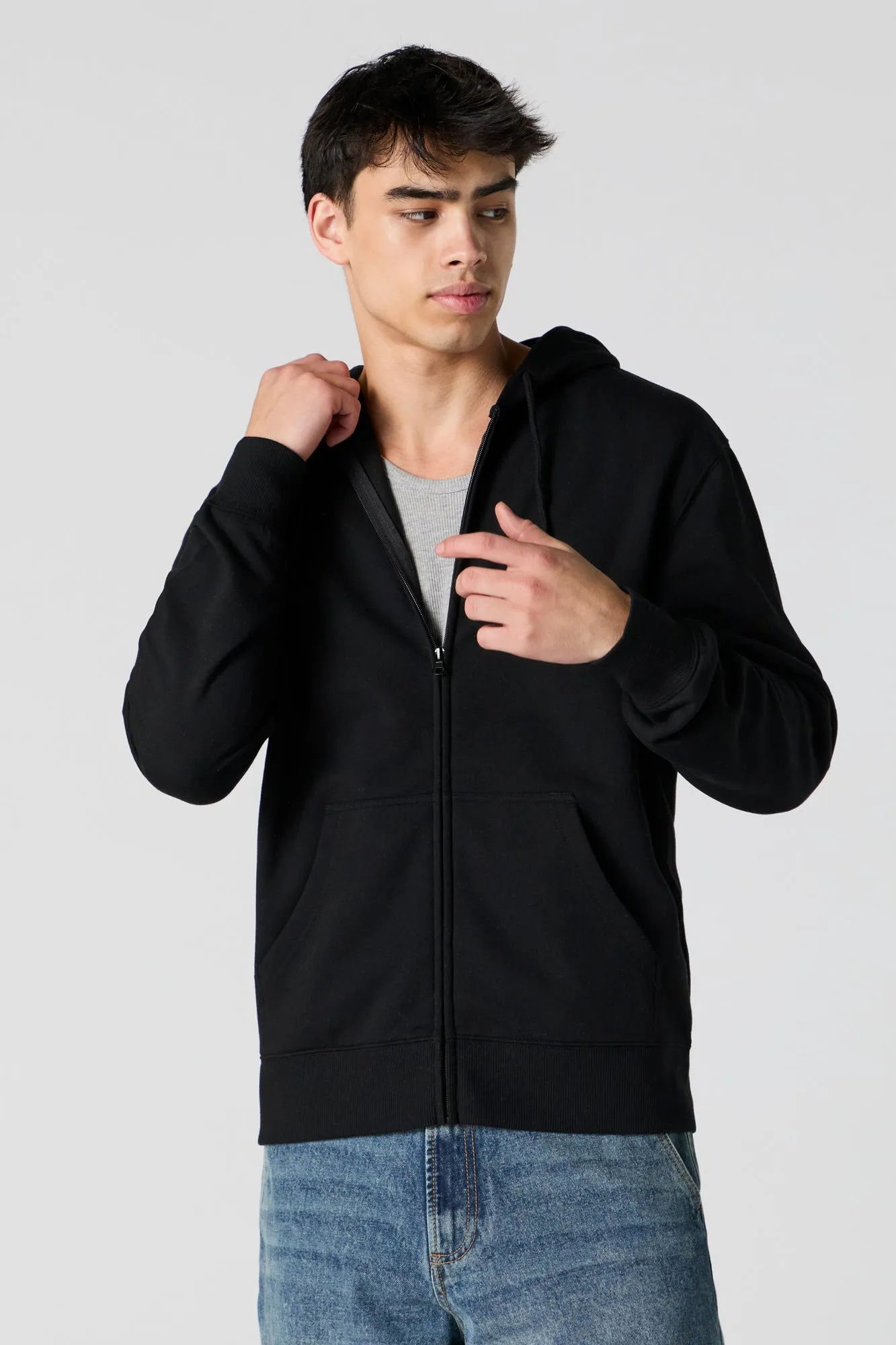 Solid Fleece Zip-Up Hoodie sold by Charlotte Russe product image thumbnail 5