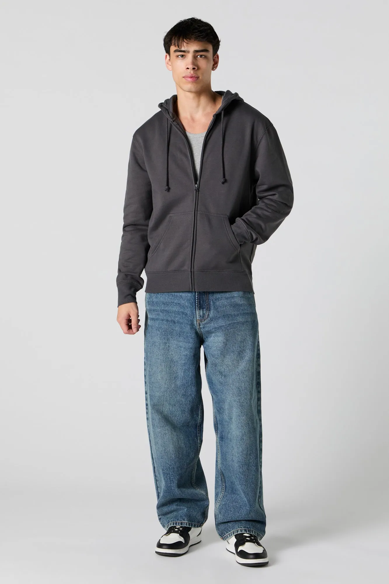 Solid Fleece Zip-Up Hoodie sold by Charlotte Russe product image thumbnail 3