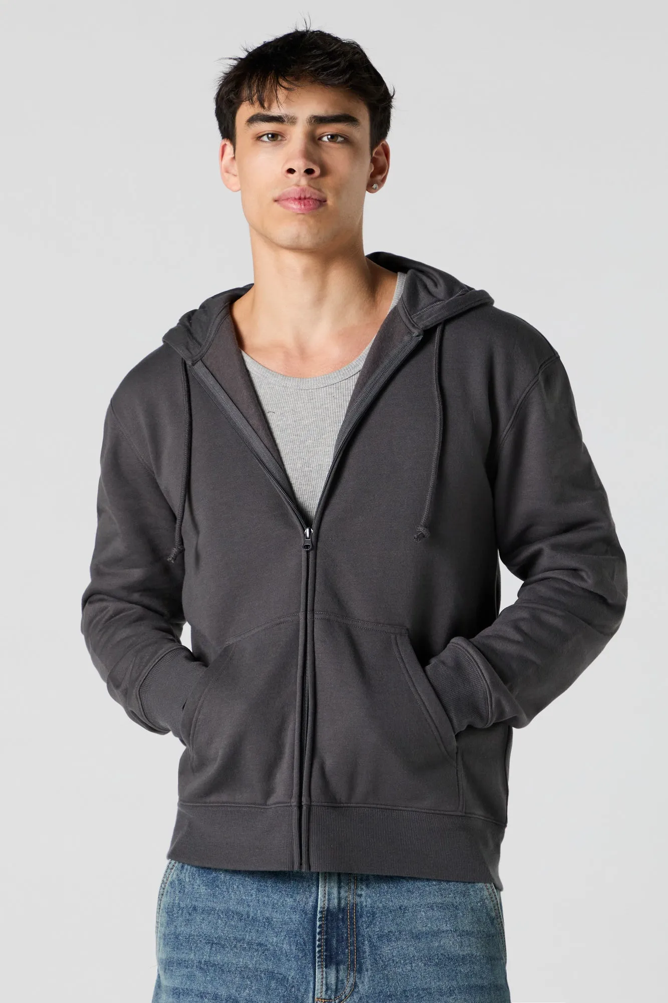 Solid Fleece Zip-Up Hoodie sold by Charlotte Russe product image thumbnail 4