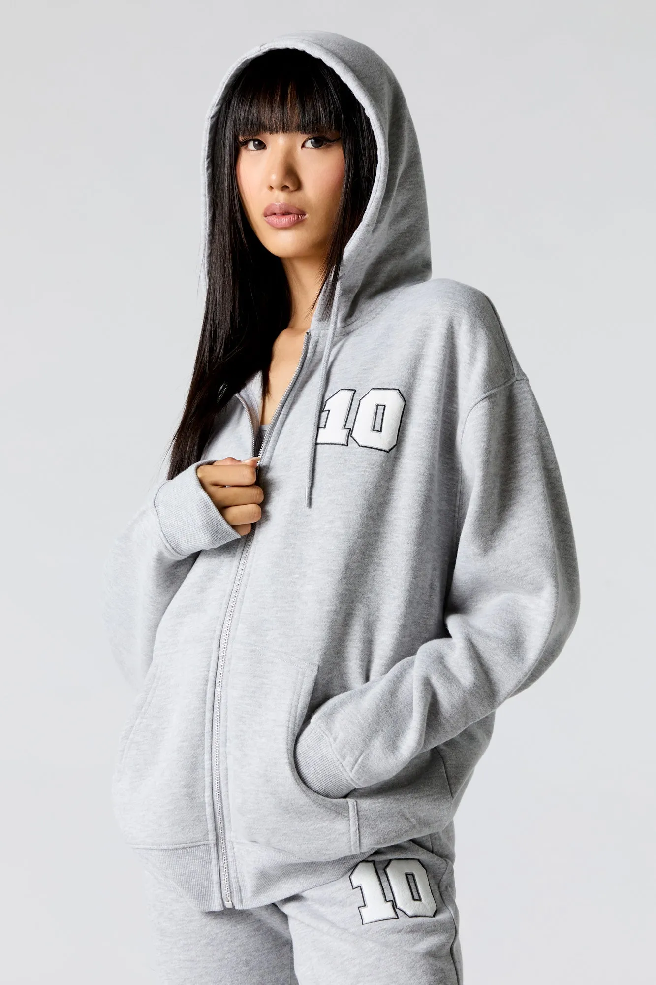 City Embroidered Zip-Up Fleece Hoodie sold by Charlotte Russe product image thumbnail 5
