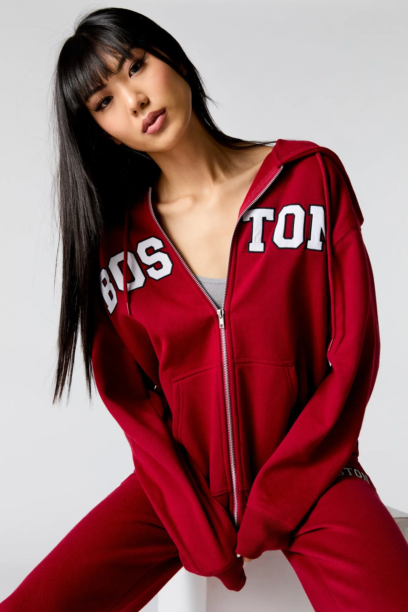 City Embroidered Zip-Up Fleece Hoodie sold by Charlotte Russe