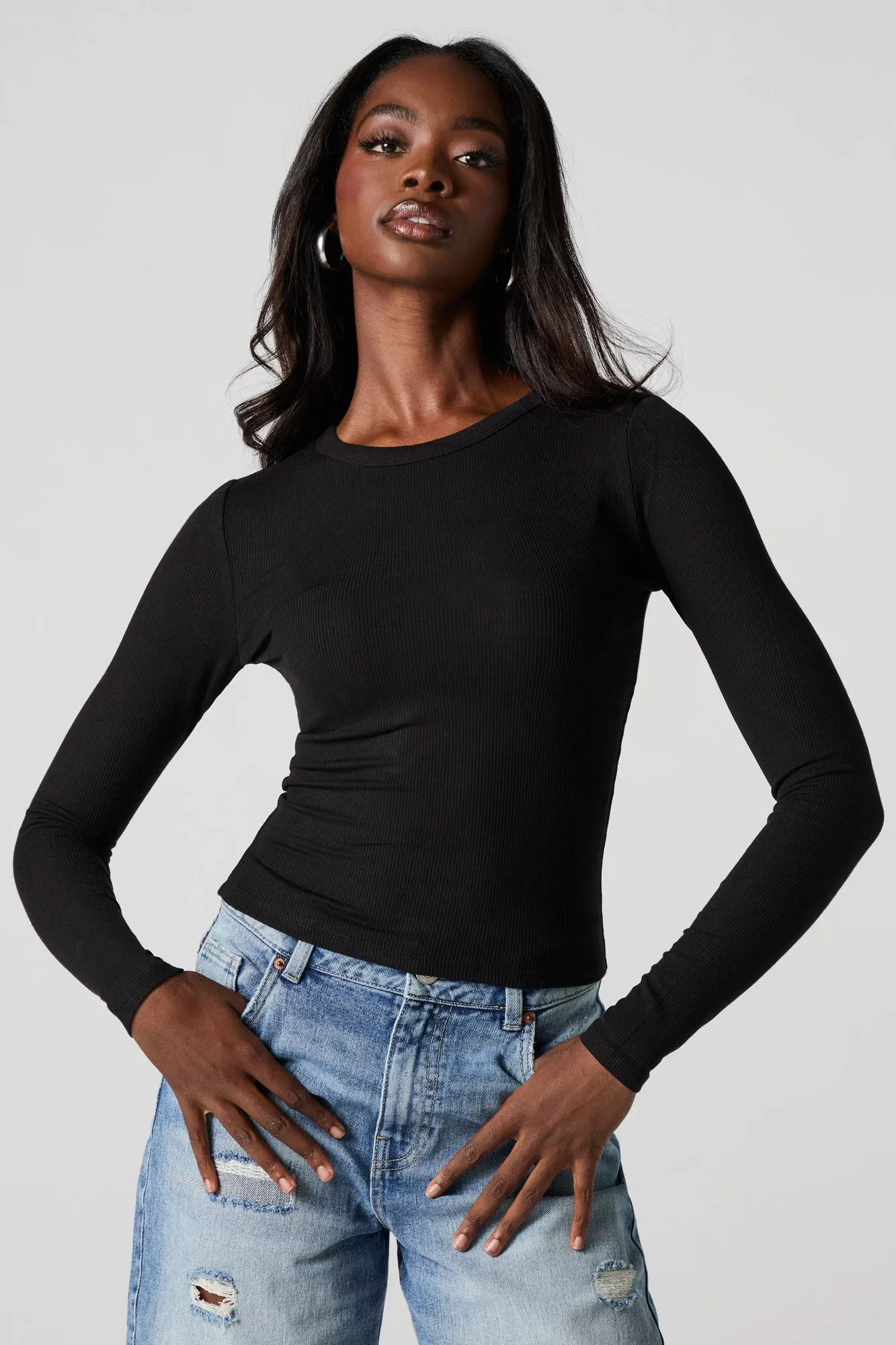 Ribbed Long Sleeve Skimmer Top sold by Charlotte Russe product image thumbnail 4