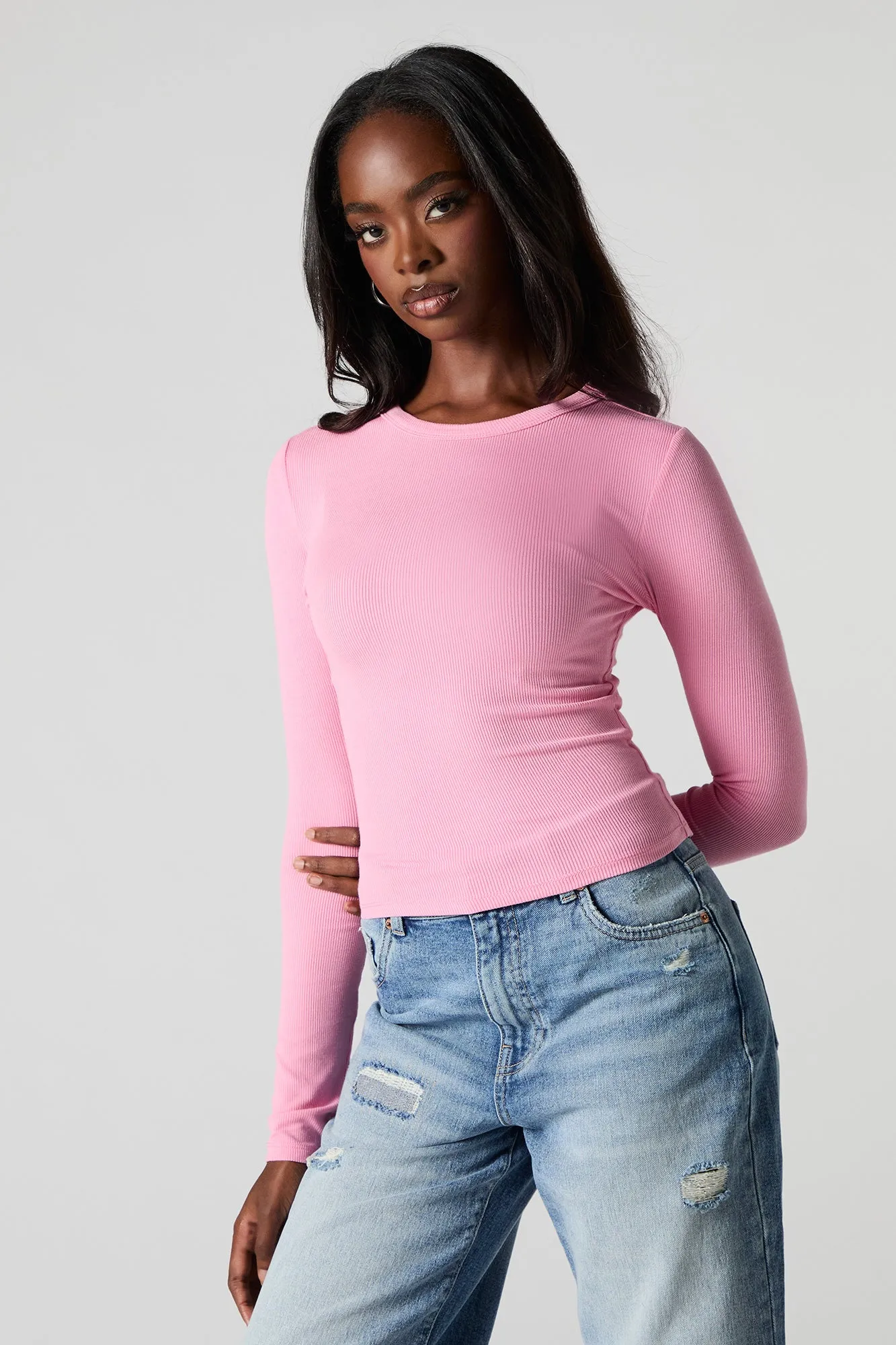 Ribbed Long Sleeve Skimmer Top sold by Charlotte Russe