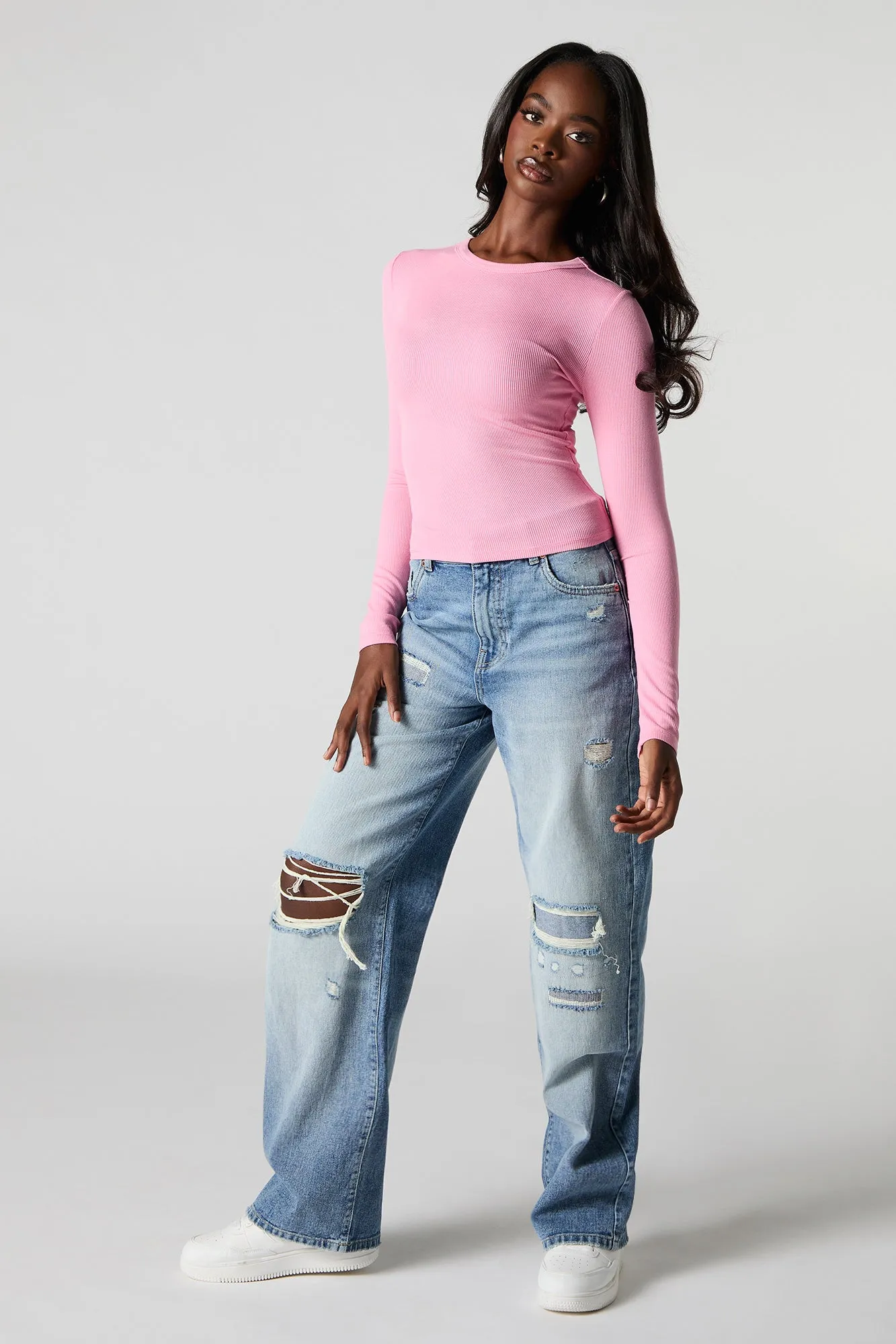 Ribbed Long Sleeve Skimmer Top sold by Charlotte Russe product image thumbnail 3