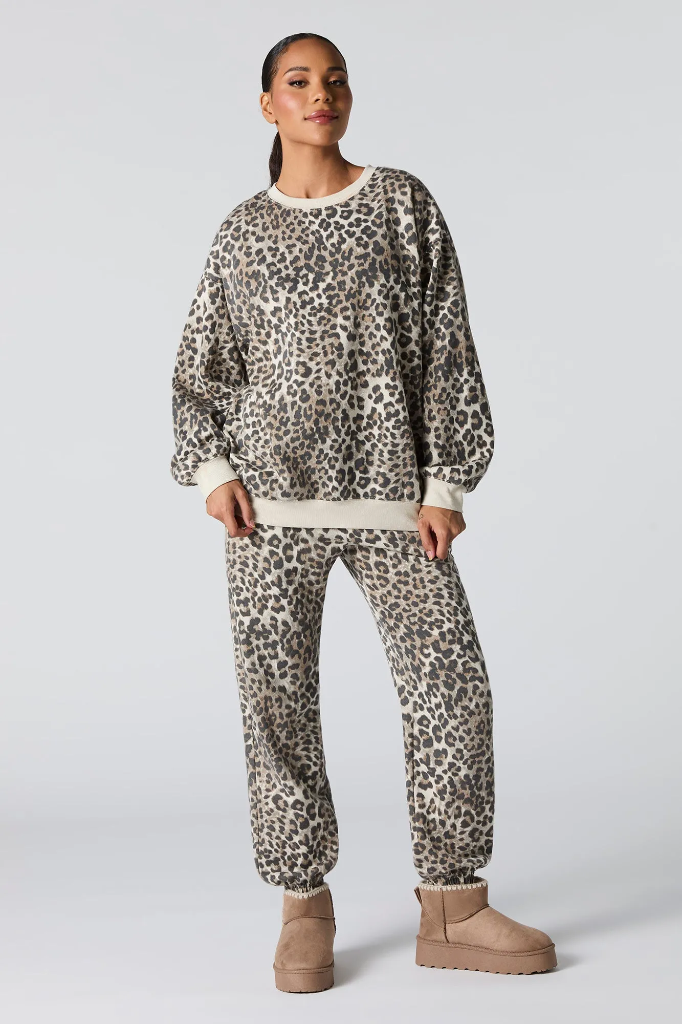 Oversized Cheetah Print Fleece Sweatshirt sold by Charlotte Russe product image thumbnail 3