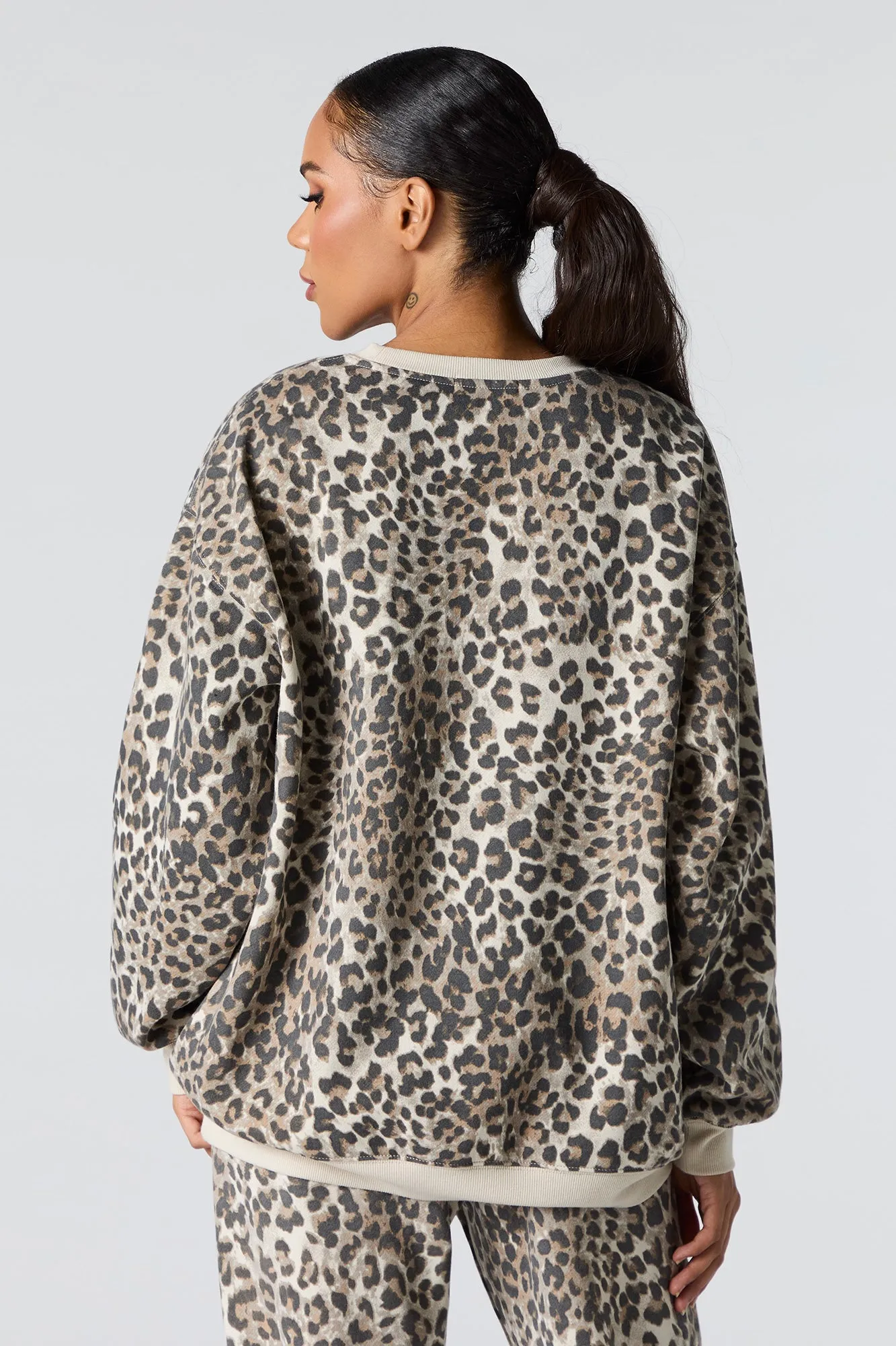 Oversized Cheetah Print Fleece Sweatshirt sold by Charlotte Russe product image thumbnail 2
