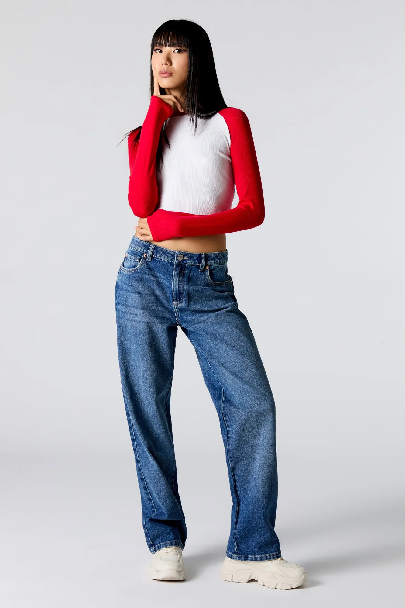 Ribbed Raglan Long Sleeve Crop Top sold by Charlotte Russe product image thumbnail 3