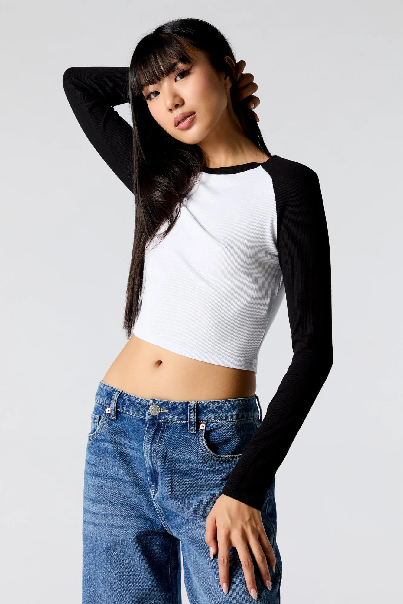 Ribbed Raglan Long Sleeve Crop Top sold by Charlotte Russe product image thumbnail 5