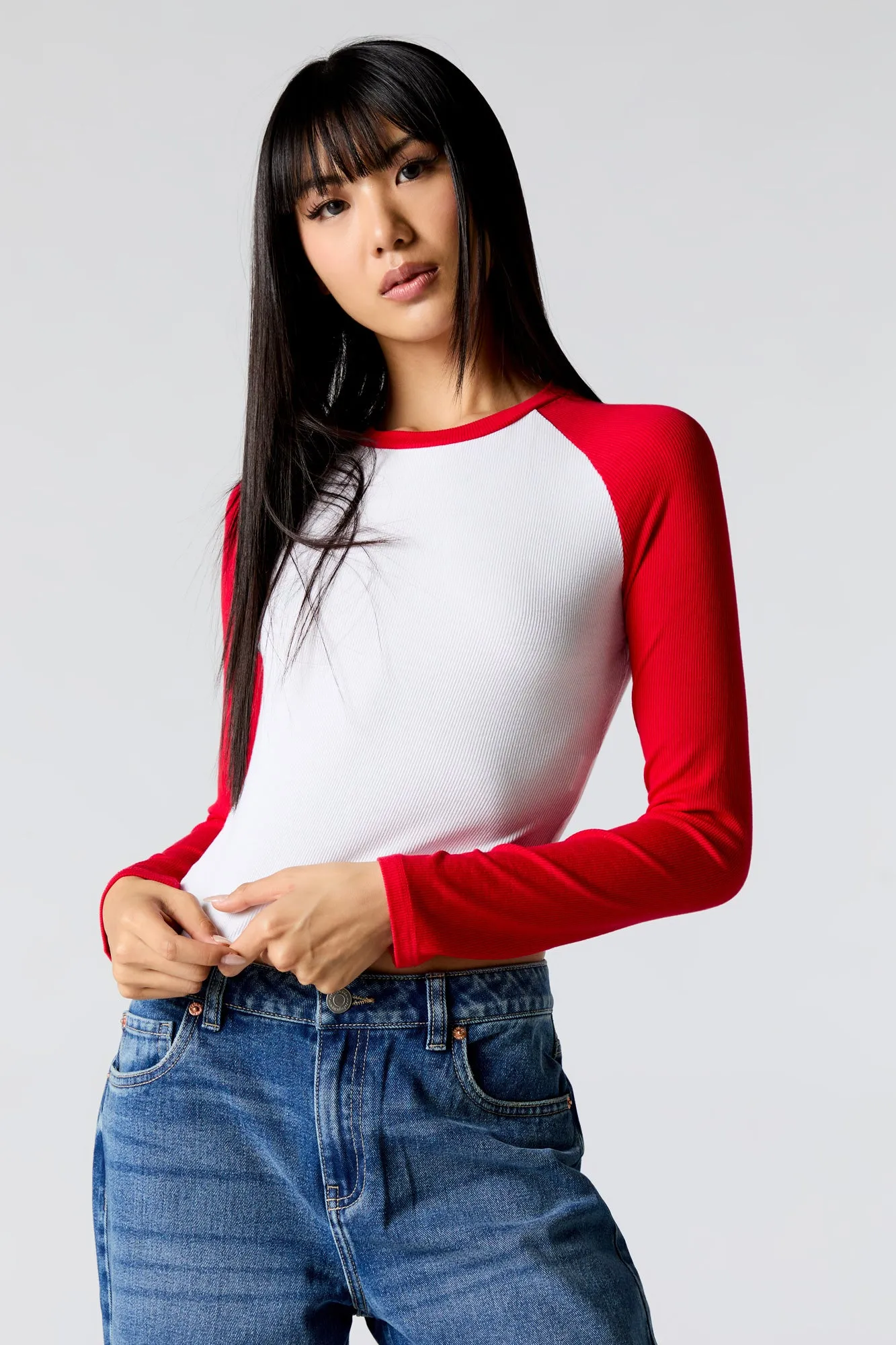 Ribbed Raglan Long Sleeve Crop Top sold by Charlotte Russe product image thumbnail 4