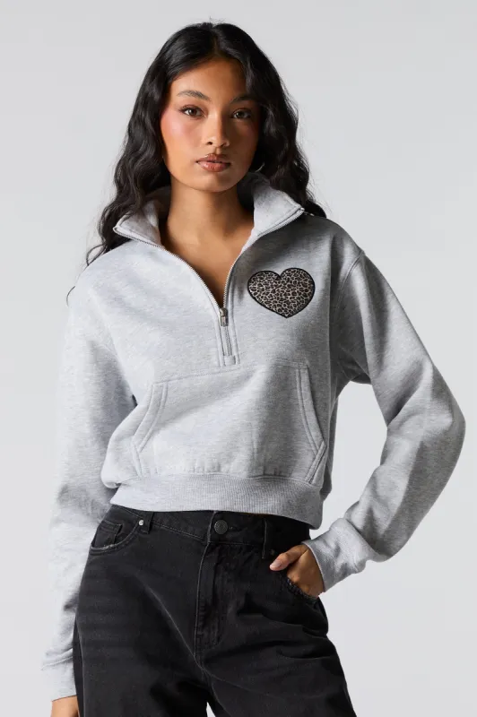 Twill Embroidered Quarter Zip Fleece Sweatshirt sold by Charlotte Russe