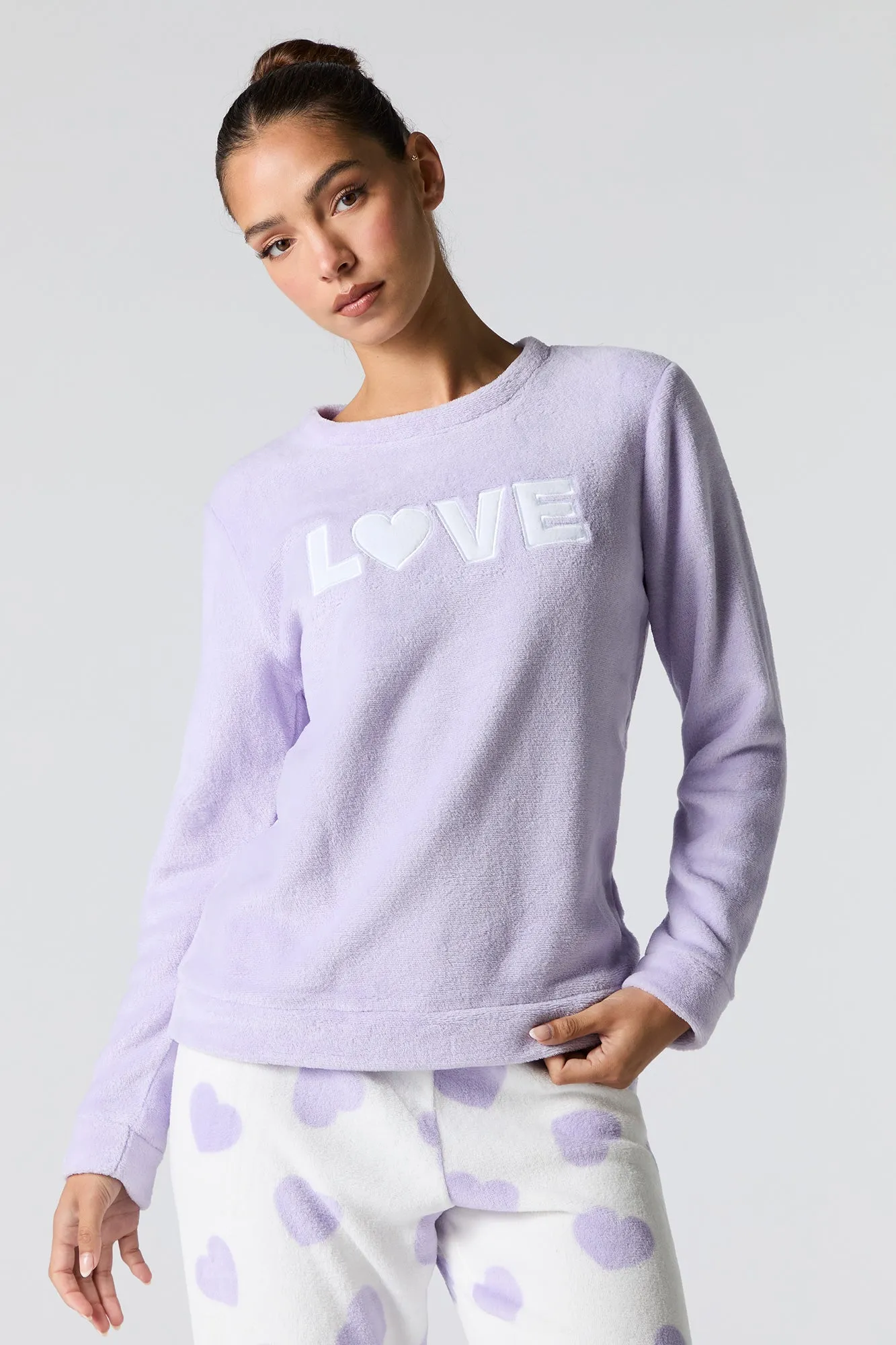 Plush Long Sleeve Top & Pant 2 Piece Pajama Gift Set sold by Charlotte Russe product image thumbnail 2