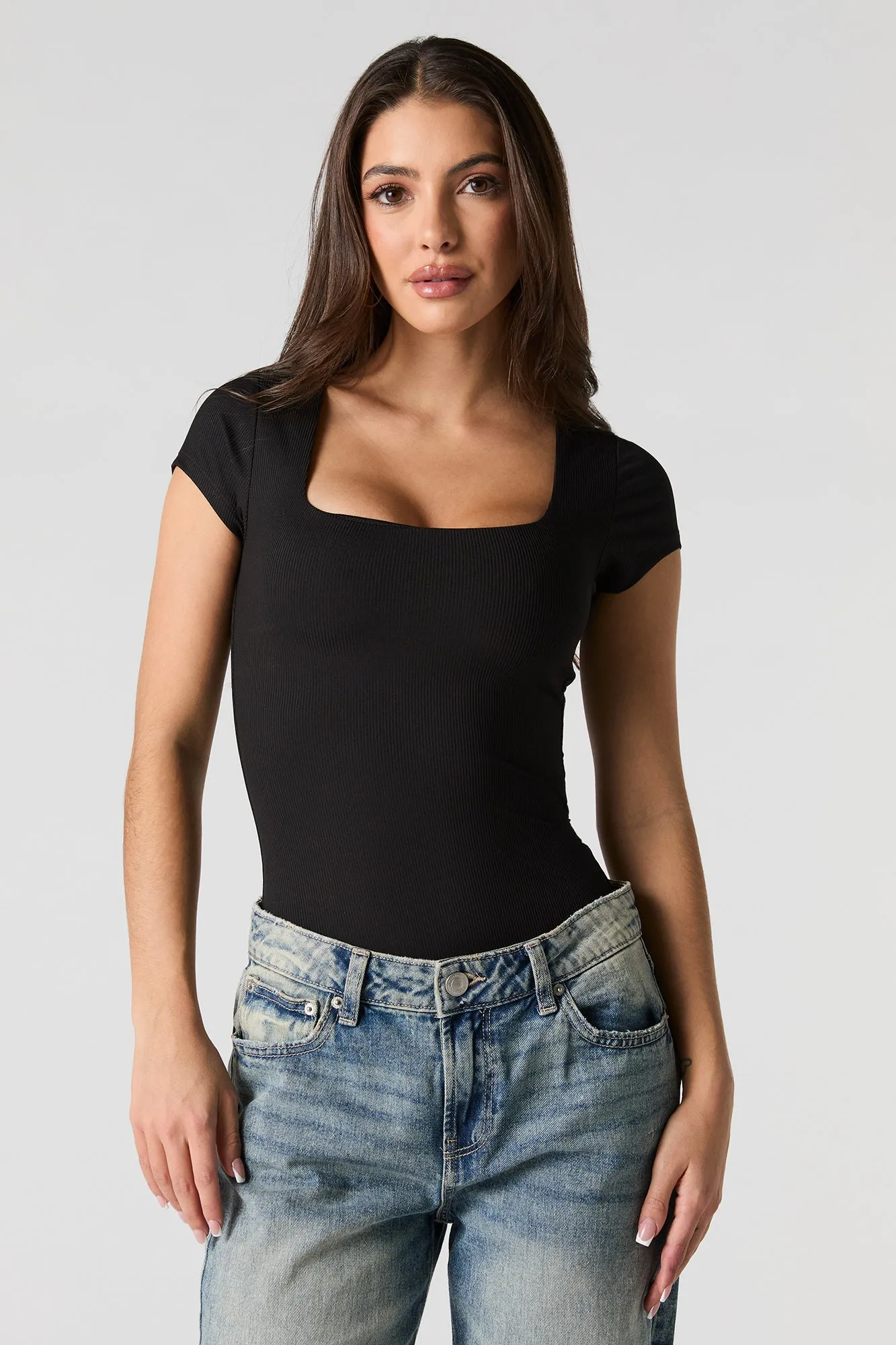 Contour Ribbed Square Neck Bodysuit sold by Charlotte Russe product image thumbnail 5