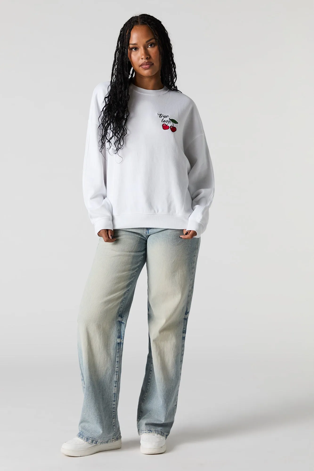 True Love Cherry Embroidered Fleece Sweatshirt sold by Charlotte Russe product image thumbnail 3